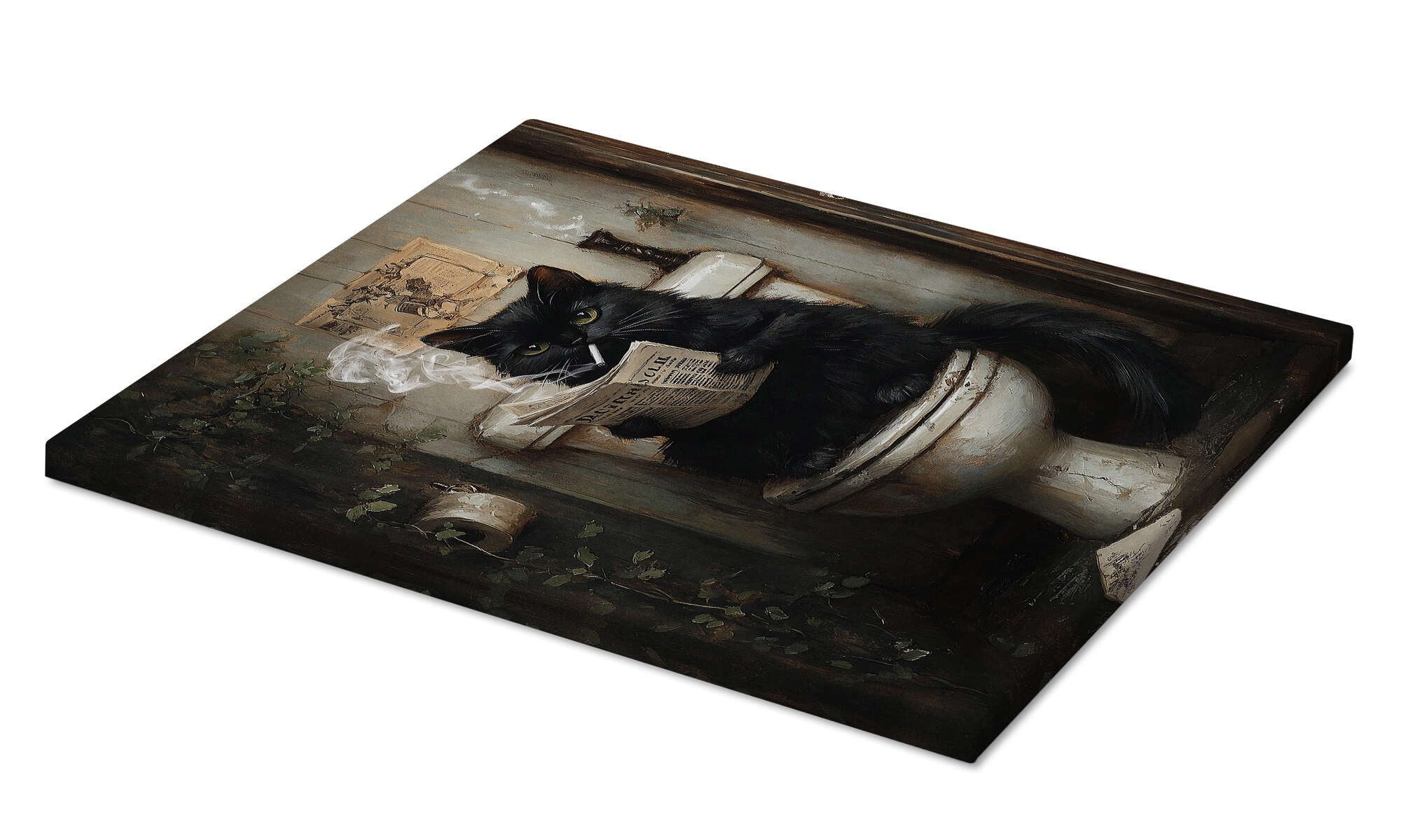 Posterlounge Wandbild Rauchende Katze liest Zeitung auf Toilette, Olga Telnova, erhältlich als Poster, Leinwandbild, Wandsticker oder Acrylglasbild – Bild 2 von 5