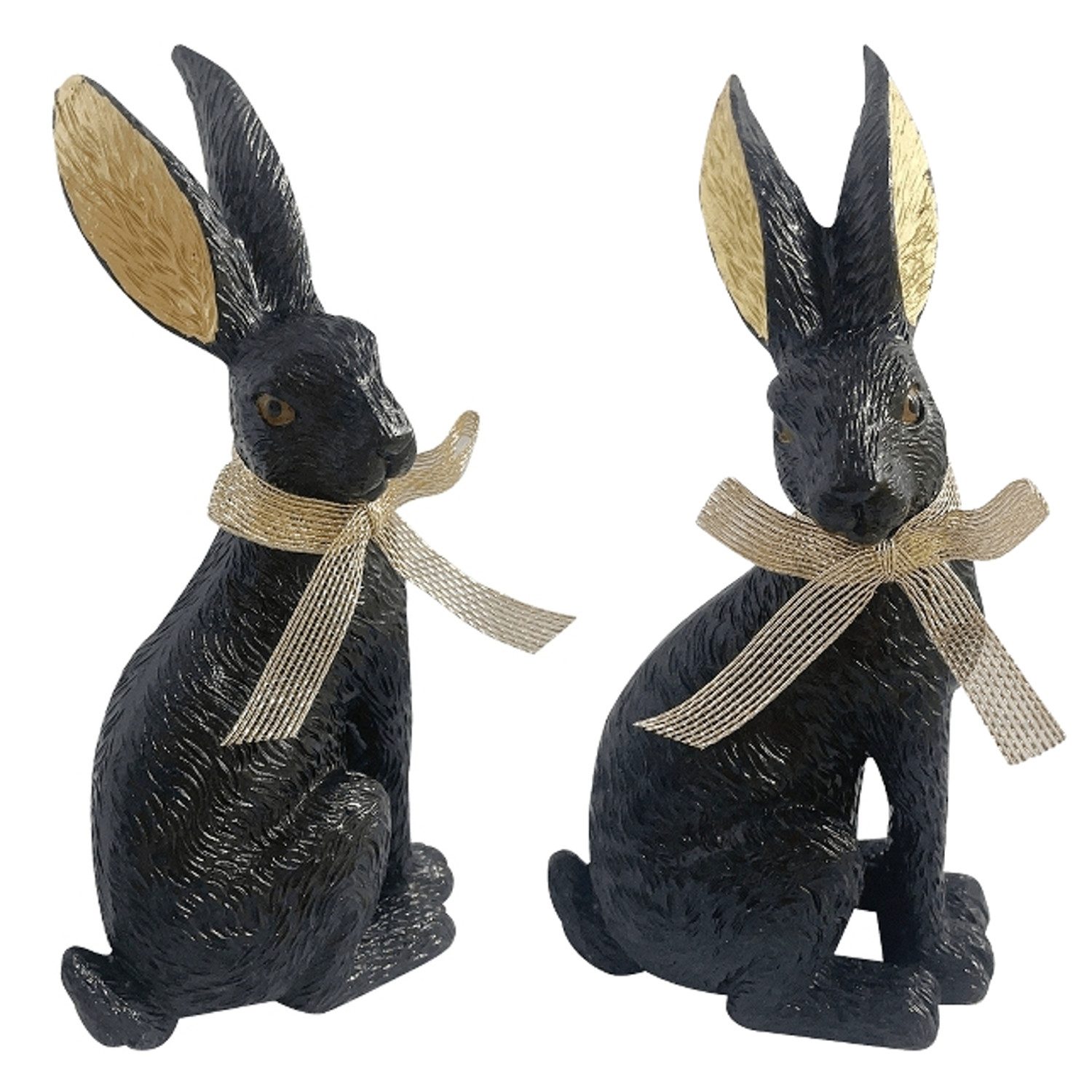 Macosa Home Osterhase 2er Set Schwarz Gold Polyresin 18 cm Dekohase Hase Skulptur (Hasenfigur modern, Ostern Dekoration Tischdeko), Oster-Deko Osterdekoration Figur Dekohase Dekofigur