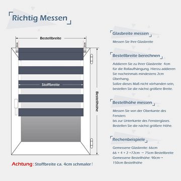 Doppelrollo rollos für Fenster ohne Bohren 130cm, OUBO, Lichtschutz, freihängend, mit Klemmträger, Klemmfix, livhtdurchlässig und verdunkelnd