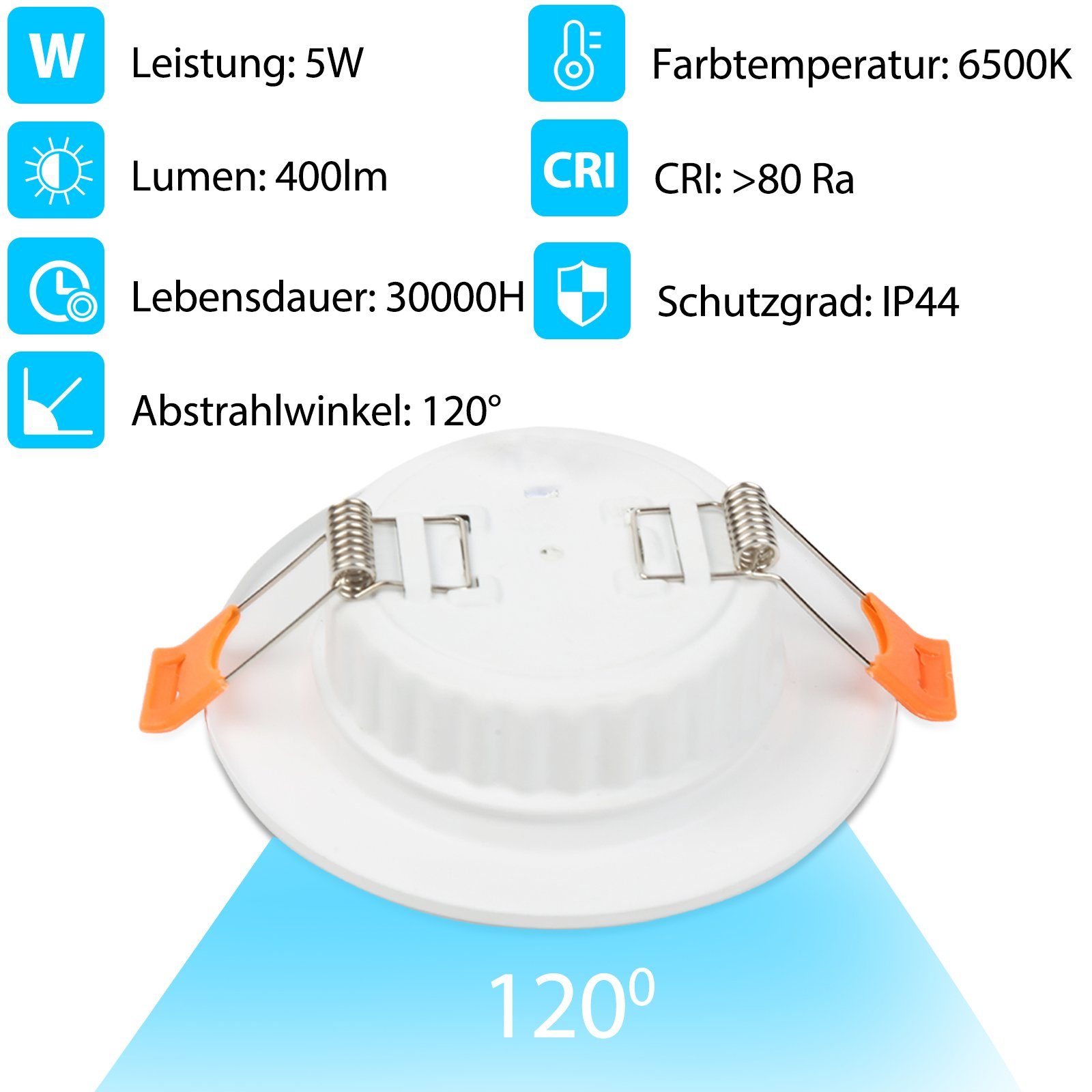 Lospitch LED 5W WarmWeiß Einbaustrahler KaltWeiß 20St. Einbaustrahler 400LM LED