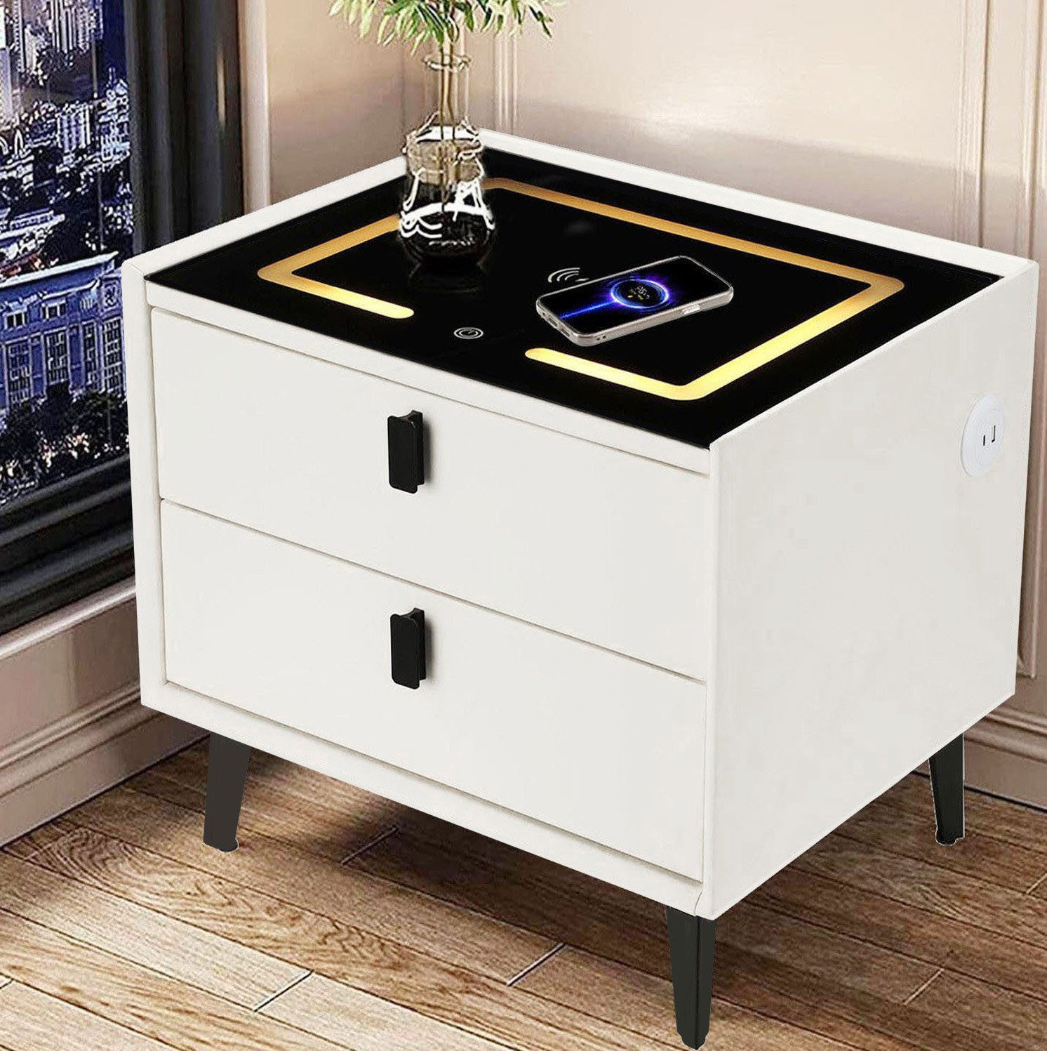 oyajia Nachttisch Nachttisch mit LED-Beleuchtung, mit 15W Kabelloses Laden, günstig online kaufen