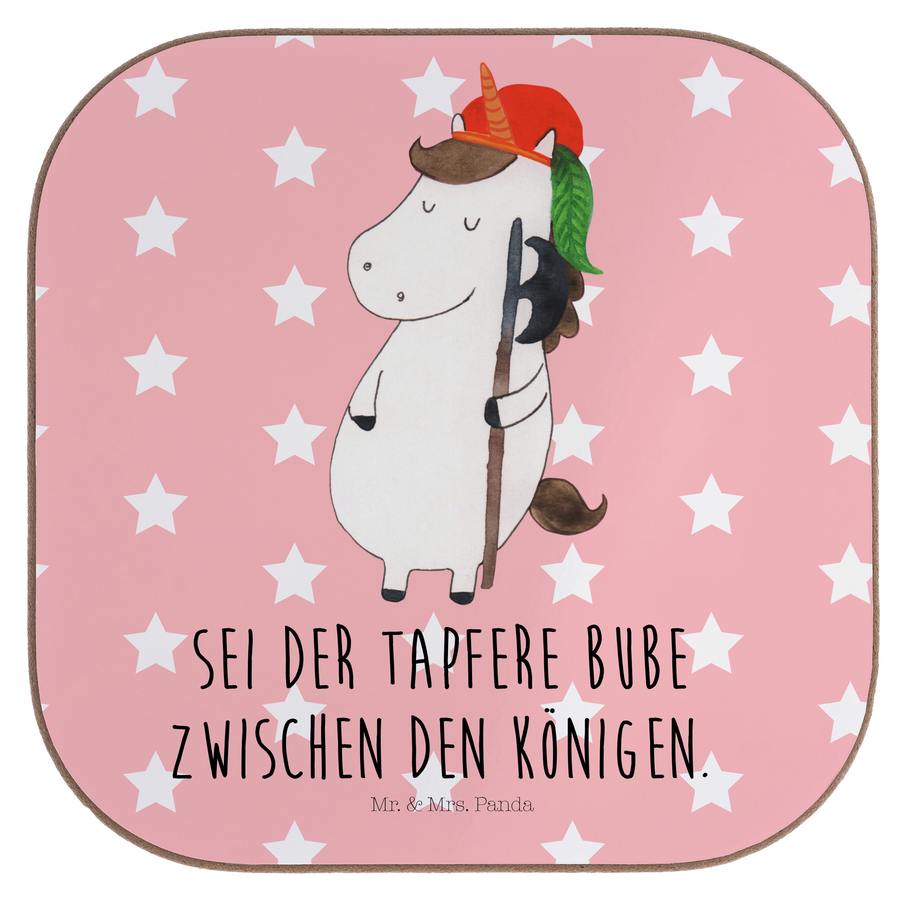 Mr. & Mrs. Panda Getränkeuntersetzer Einhorn Junge - Rot Pastell - Geschenk, Getränkeuntersetzer, Unterset, 1-tlg., Liebevolle Motive