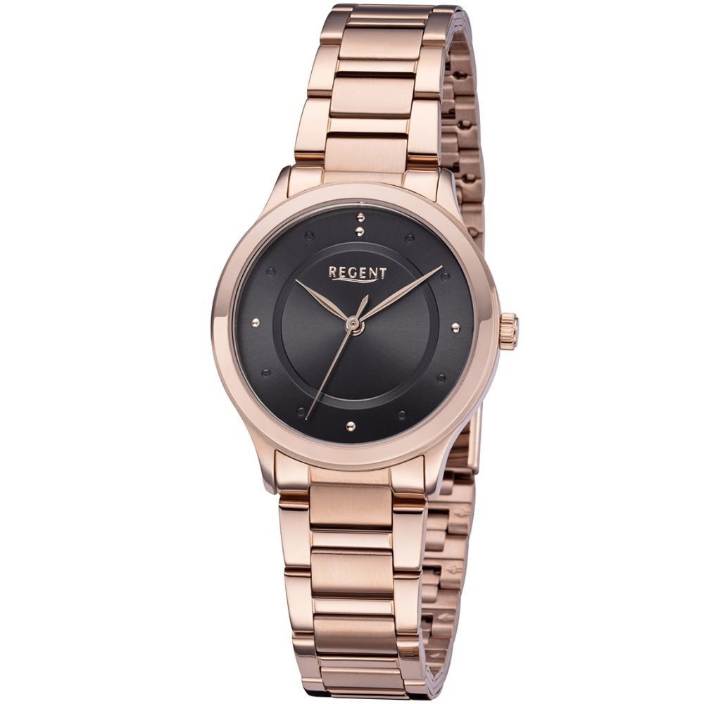 Regent Quarzuhr REGENT Damen Armbanduhr 03P28FB-01D anthrazit D. 31 mm Stahlband rosé