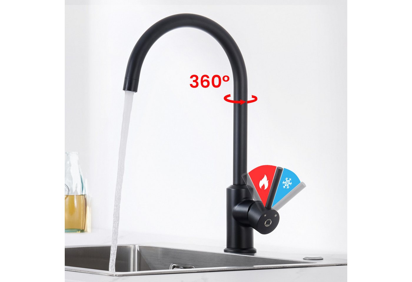 Thumbnail - CECIPA MAX Küchenarmatur aus Edelstahl, um 360° drehbar, schwarze Spültischarmatur (Küchenarmaturen, 1-St., Niederdruckh...