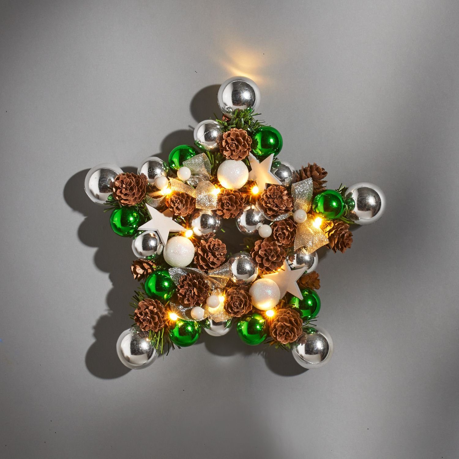 LED Wanddeko Sternenform Weihnachts-Dekokranz 3PAGEN 28cm Dekokranz Dekokranz dekoriert