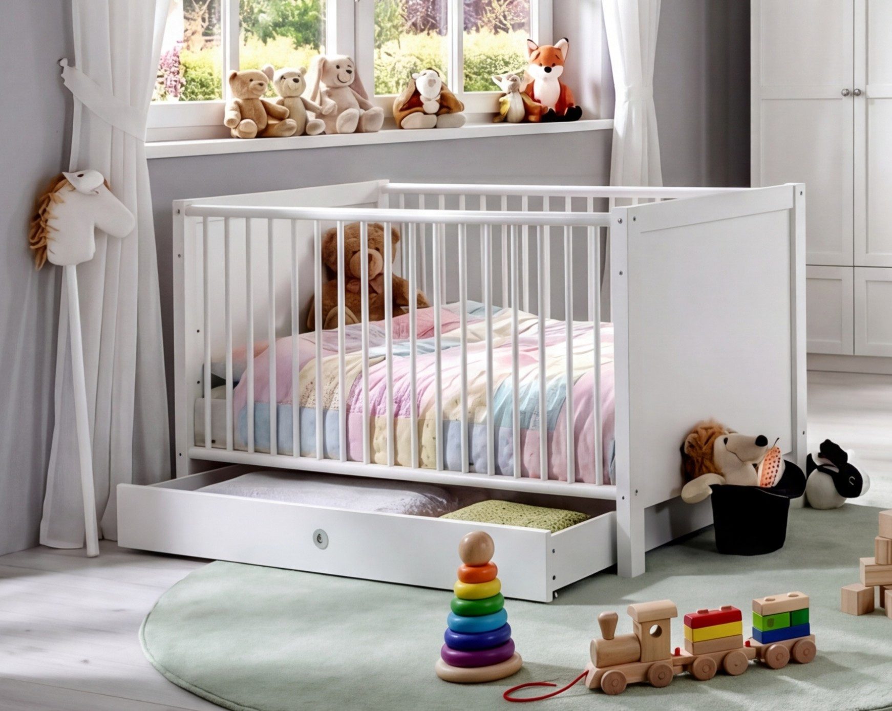 luma-home Schubkasten-Unterbau 22800-02 (Ergänzung zu Babyzimmer-Sets Art.-Nr. 22800, 22801, 22802, 22803, 22804) Bettschubkasten für Babybett B70/H16/T140 cm, Landhausstil in Weiß