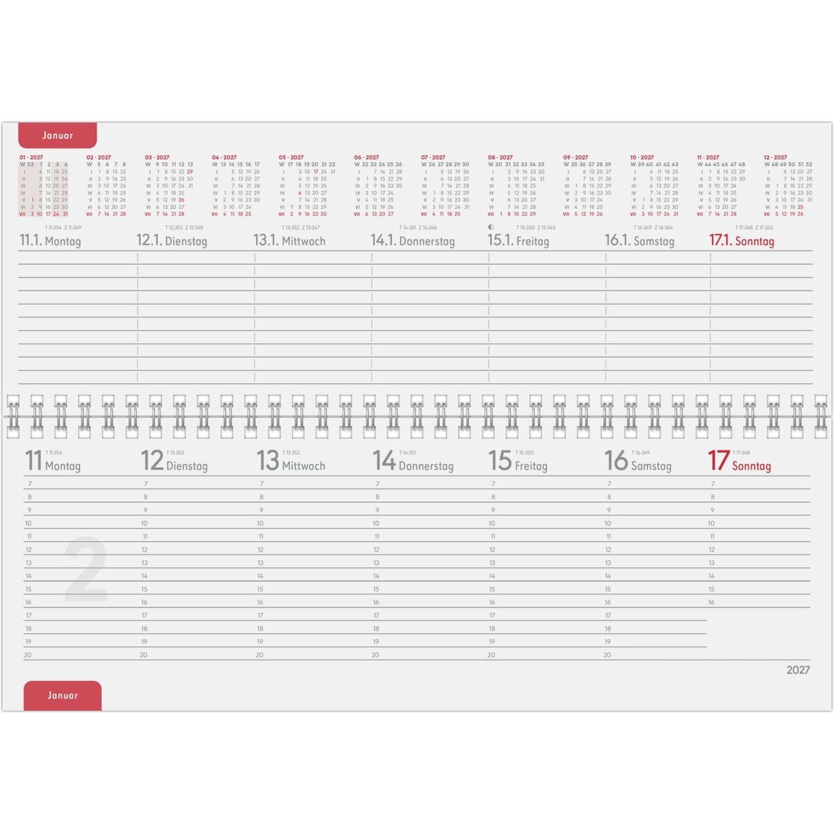 ZETTLER Schreibtischkalender Tischquerkalender 114 Profi 29,7x10,5cm 1 Woche/2 Seiten schwarz 2027