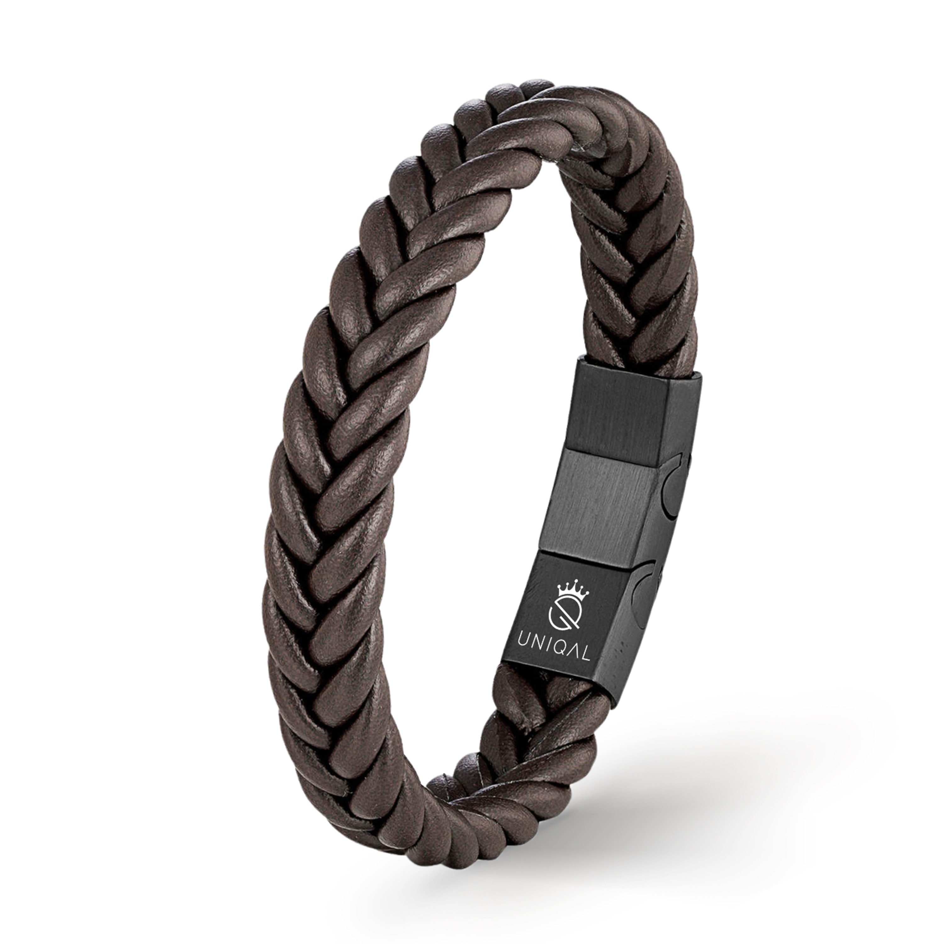 "BRAID" Lederarmband Geflochten Style, handgefertigt) Braun UNIQAL.de geflochten, Lederarmband Herren Echtleder, (Edelstahl, Casual