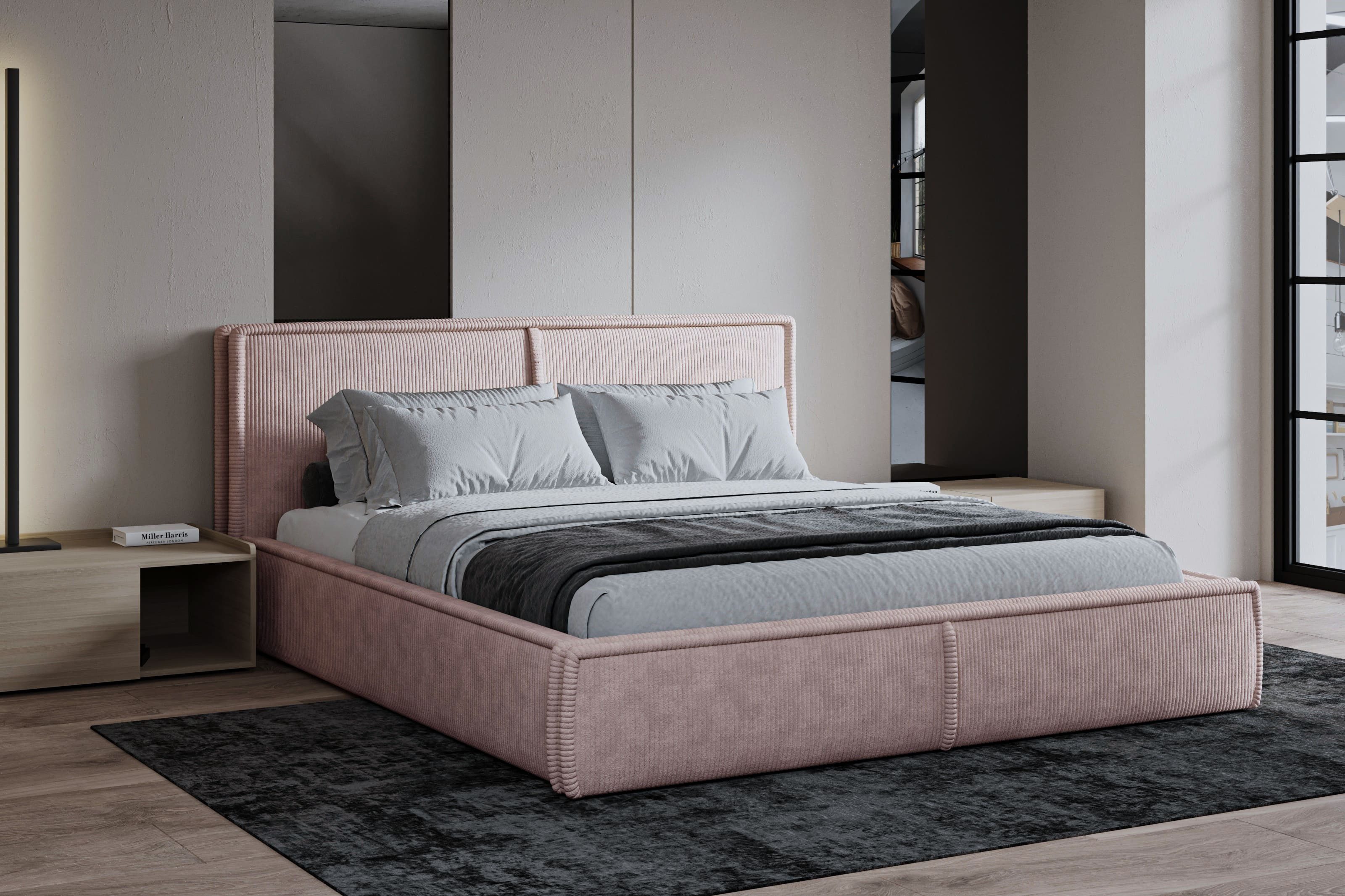 MOEBLO Polsterbett BETT 04 (Bezug: aus Cord, Doppelbett mit Kopfstütze, Rah günstig online kaufen
