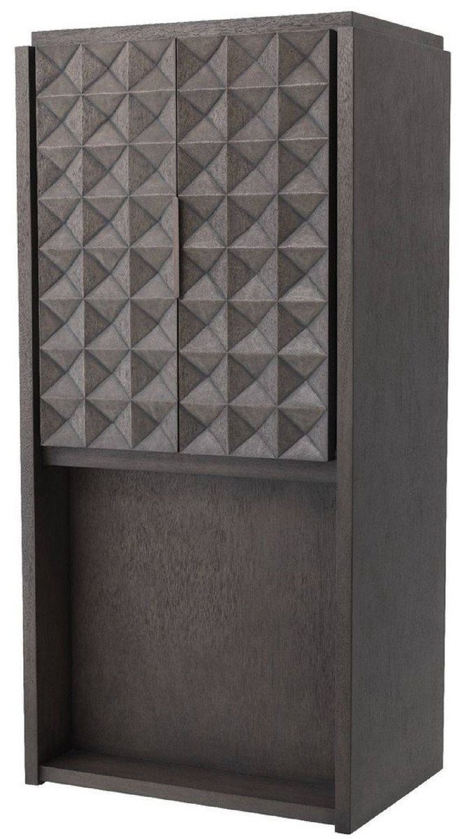 Weinschrank Luxus Weinschrank Mokkafarben / Bronze 81,5 x 56 x H. 171 cm - Massivholz Barschrank mit 2 Türen und 3D Effekt in den Fronten - Barmöbel - Luxus Qualität