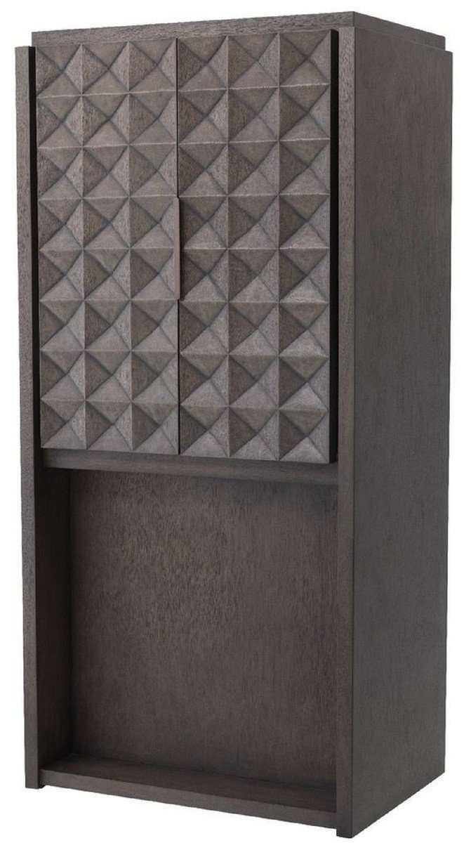 Casa Padrino Weinschrank Luxus Weinschrank Mokkafarben / Bronze 81,5 x 56 x H. 171 cm - Massivholz Barschrank mit 2 Türen und 3D Effekt in den Fronten - Barmöbel - Luxus Qualität