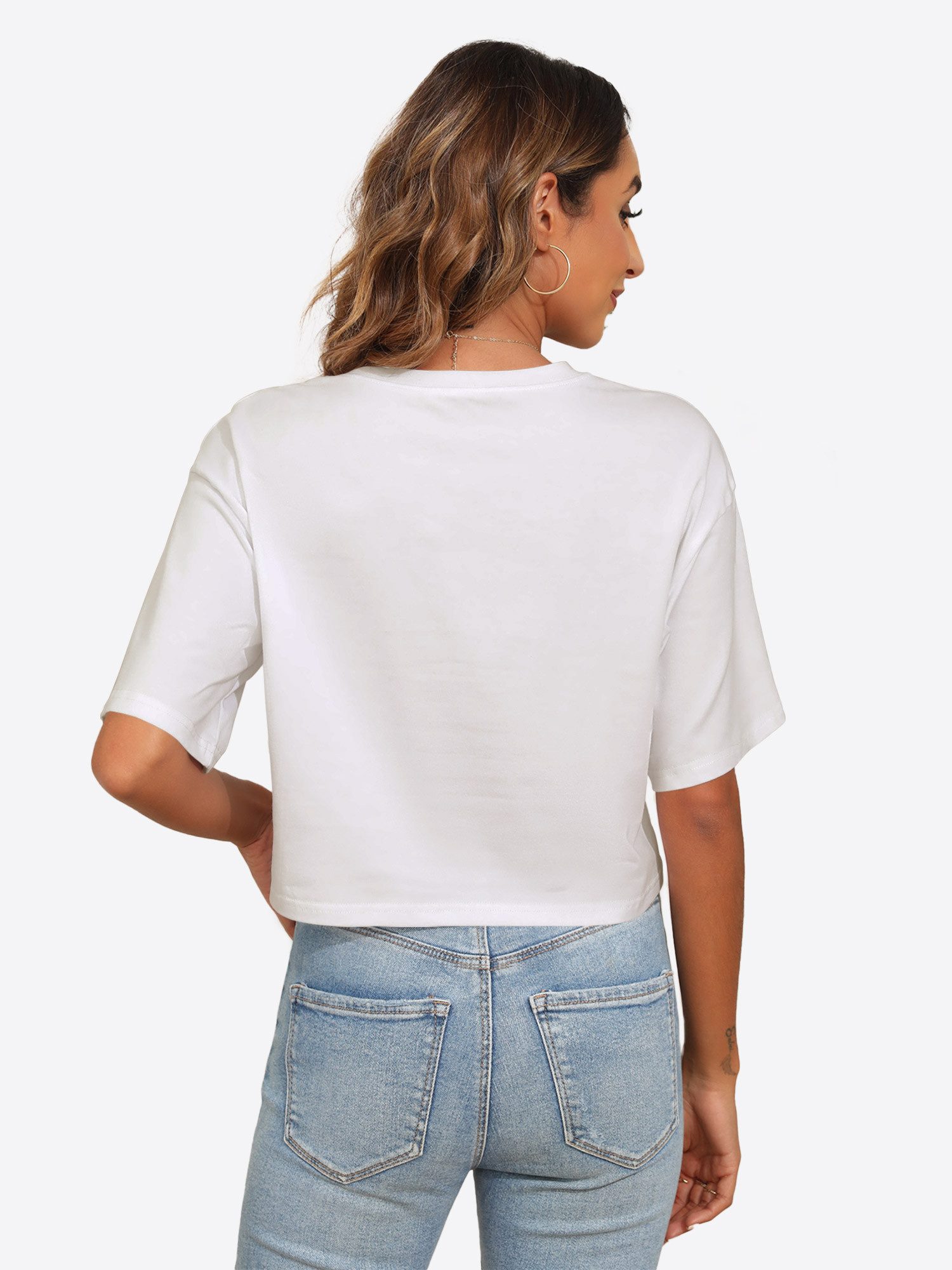 Imily Bela T-Shirt Damen Kurzarm Bauchfrei Top (Packung, 1-tlg., 1per-Pack) in Unifarbe