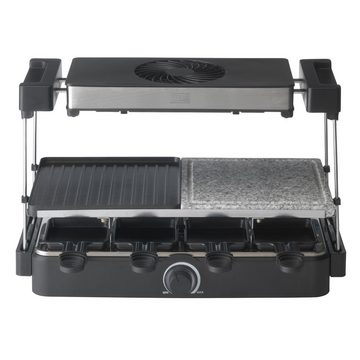 TREBS Raclette 15100, 8 Raclettepfännchen, 1400,00 W, 5in1 Funktion mit Dunstabzugshaube und Steingrillplatte für 8 Personen