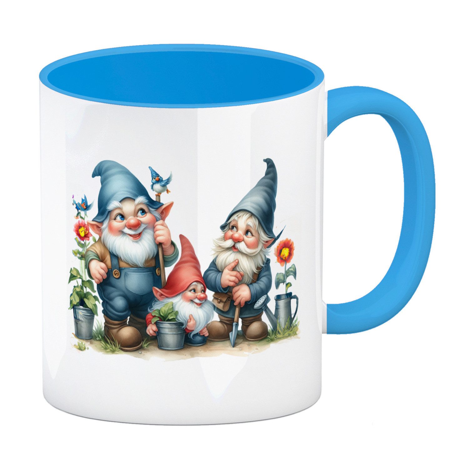 speecheese Tasse Gartenzwerge mit Zipfelmützen Kaffeebecher in hellblau