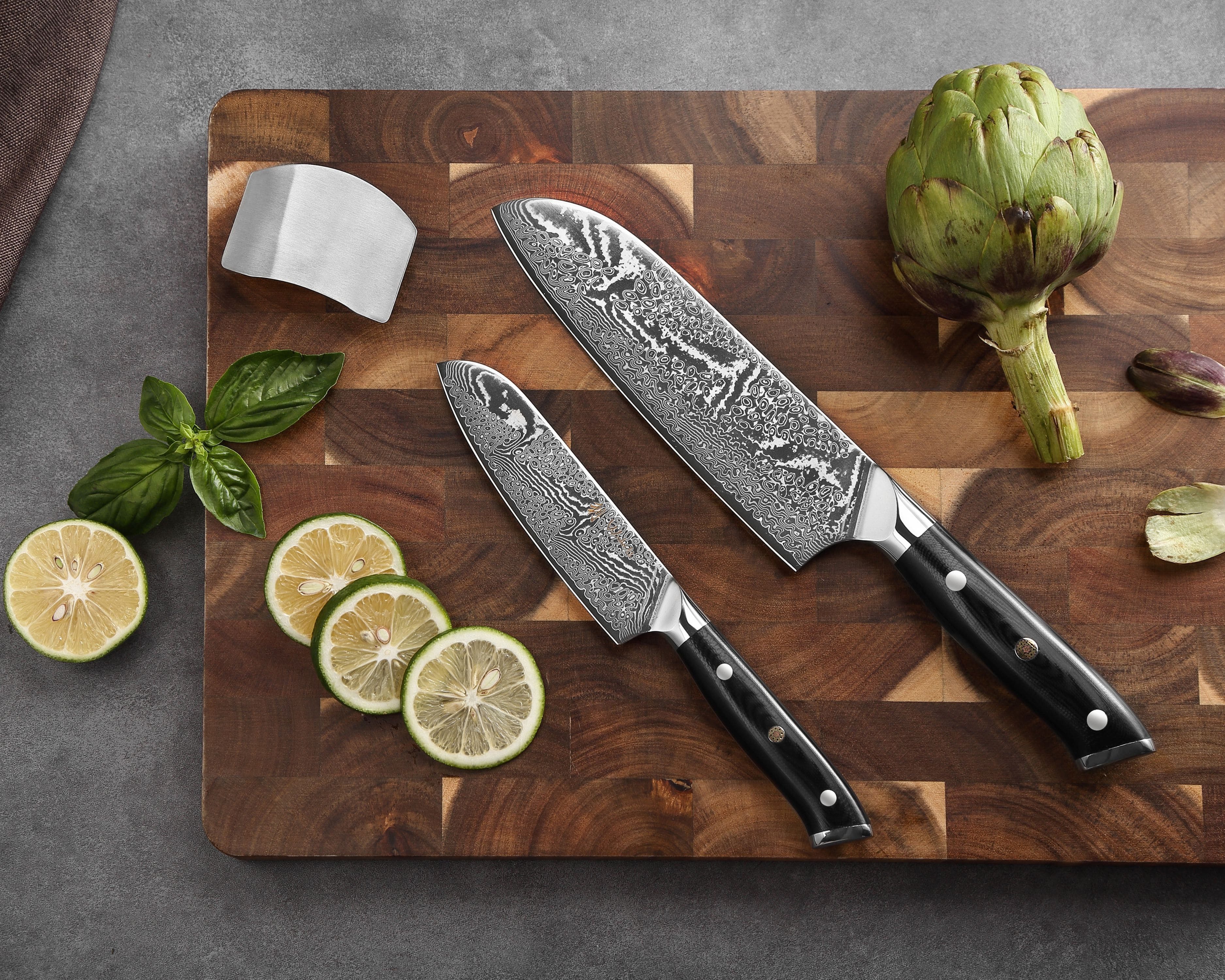Wakoli Messer-Set Nitoko 2er Set Damast Profi Santoku Küchenmesser Full Tang G10 Griff (Damastmesser-Set in Holz-Geschenkbox, 2-tlg., 2er Damastmesser-Set), aus 67 Lagen Damaststahl, VG10, Full Tang
