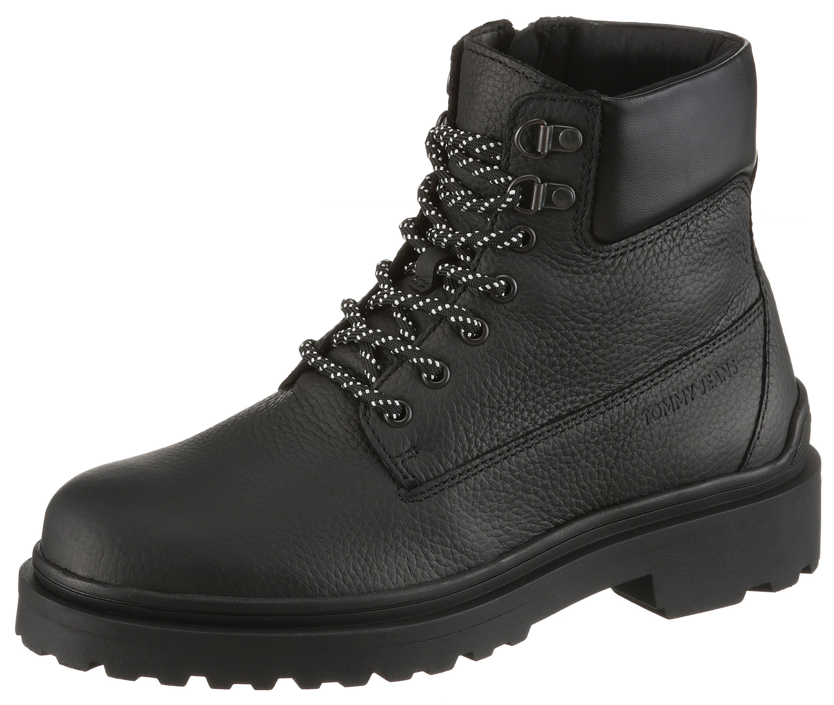 Tommy Jeans TJM LACE UP BOOT LEATHER Schnürboots, Schnürstiefelette mit weich abgepolstertem Schaftrand