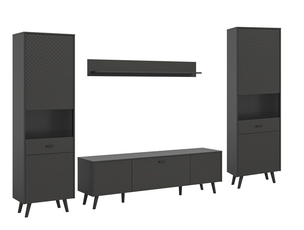 xonox.home Wohnwand Wohnwand Wohnkombination Linea, 4-teilig, grau, (4-St), günstig online kaufen