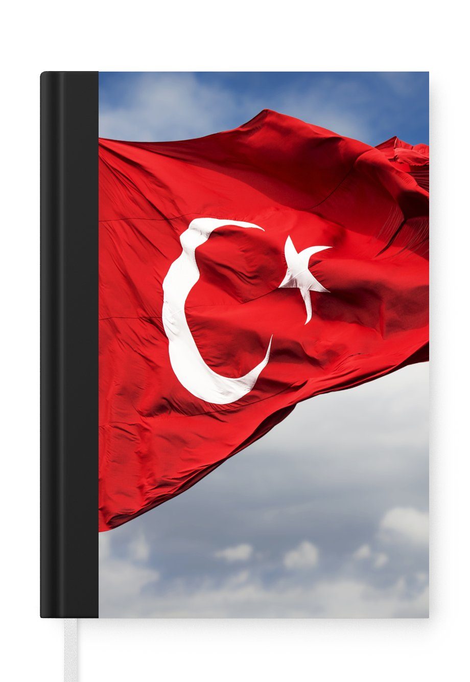 MuchoWow Notizbuch Eine türkische Flagge im Wind, Journal, Merkzettel, Tagebuch, Notizheft, A5, 98 Seiten, Haushaltsbuch
