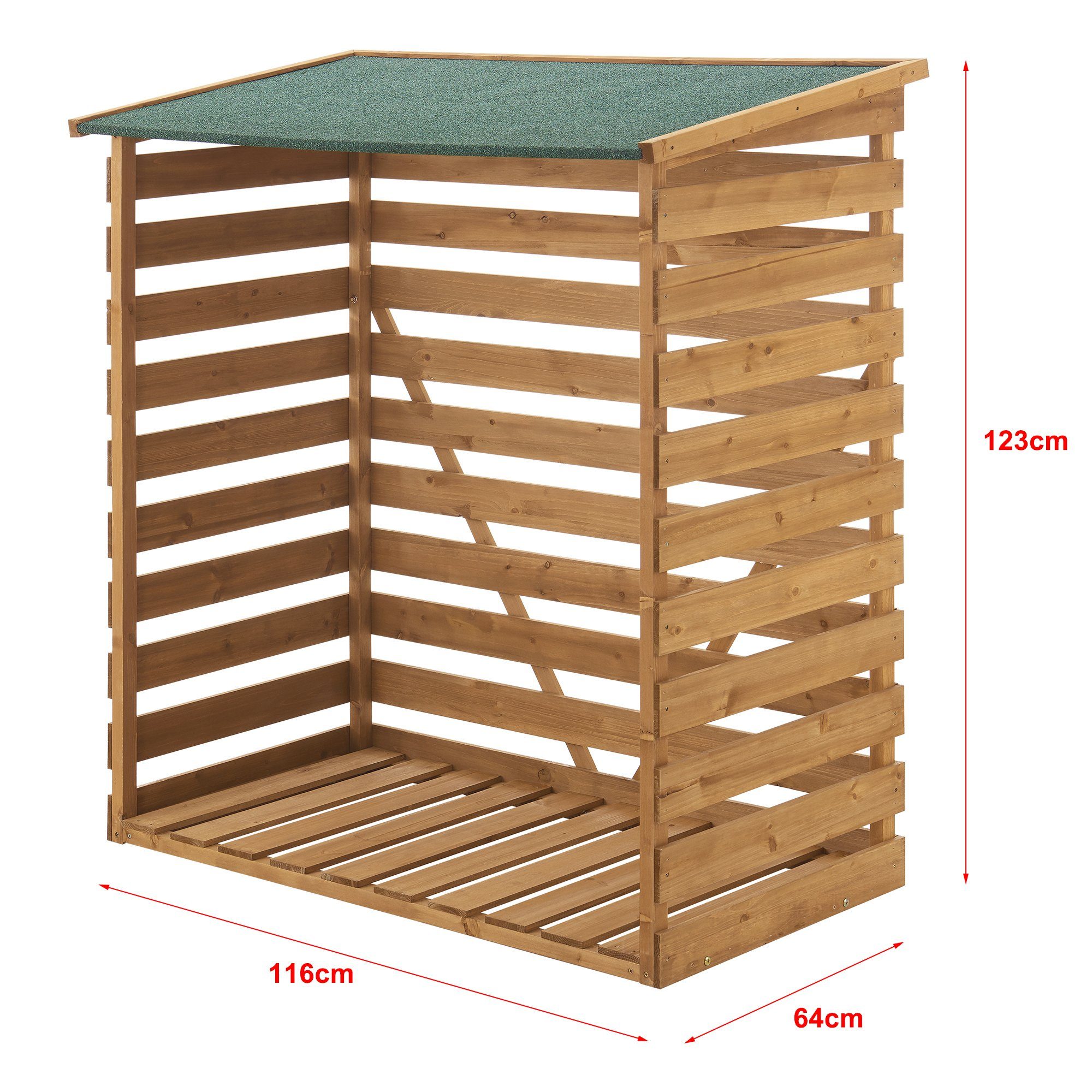 en.casa Kaminholzregal, BxTxH:116x64x123 cm, Brennholzunterstand aus Tannenholz 123x116x64cm Natur