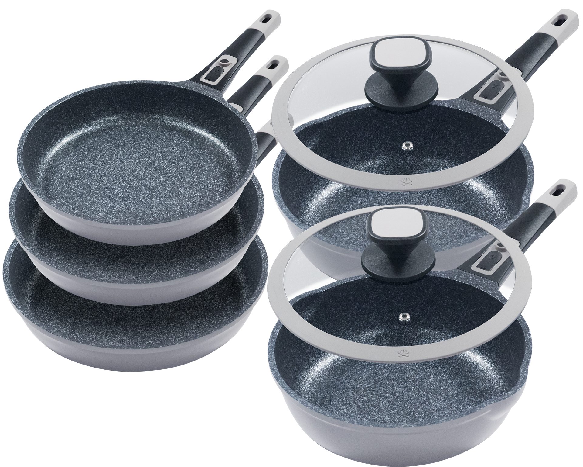 KING Pfannen-Set »Moonscape 5er«, inkl. 2 Glasdeckel, Aluminiumguss (Set, 7-tlg., 5 Pfannen, 2 Glasdeckel), Induktion, abnehmbarer Griff, MOONSCAPE-Beschichtung