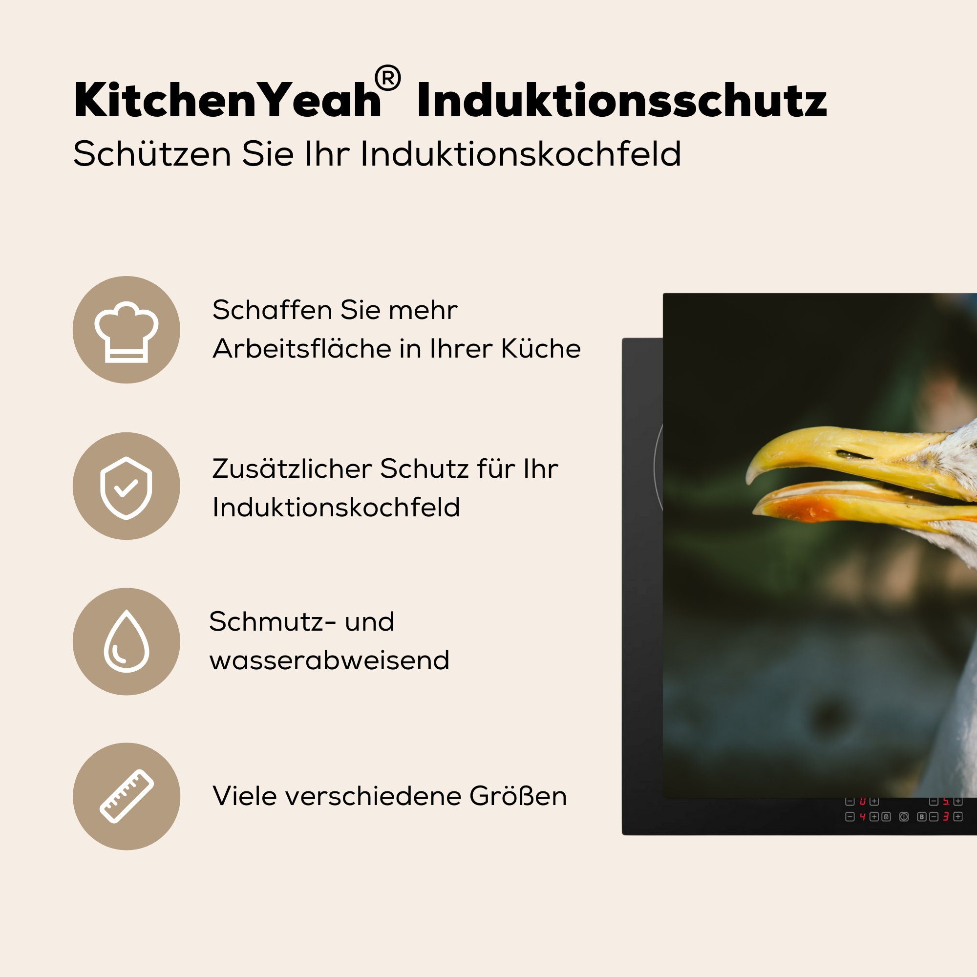 Möwe küche, für Vogel, MuchoWow (1 tlg), die cm, Schutz Ceranfeldabdeckung - Herdblende-/Abdeckplatte Vinyl, 81x52 Induktionskochfeld
