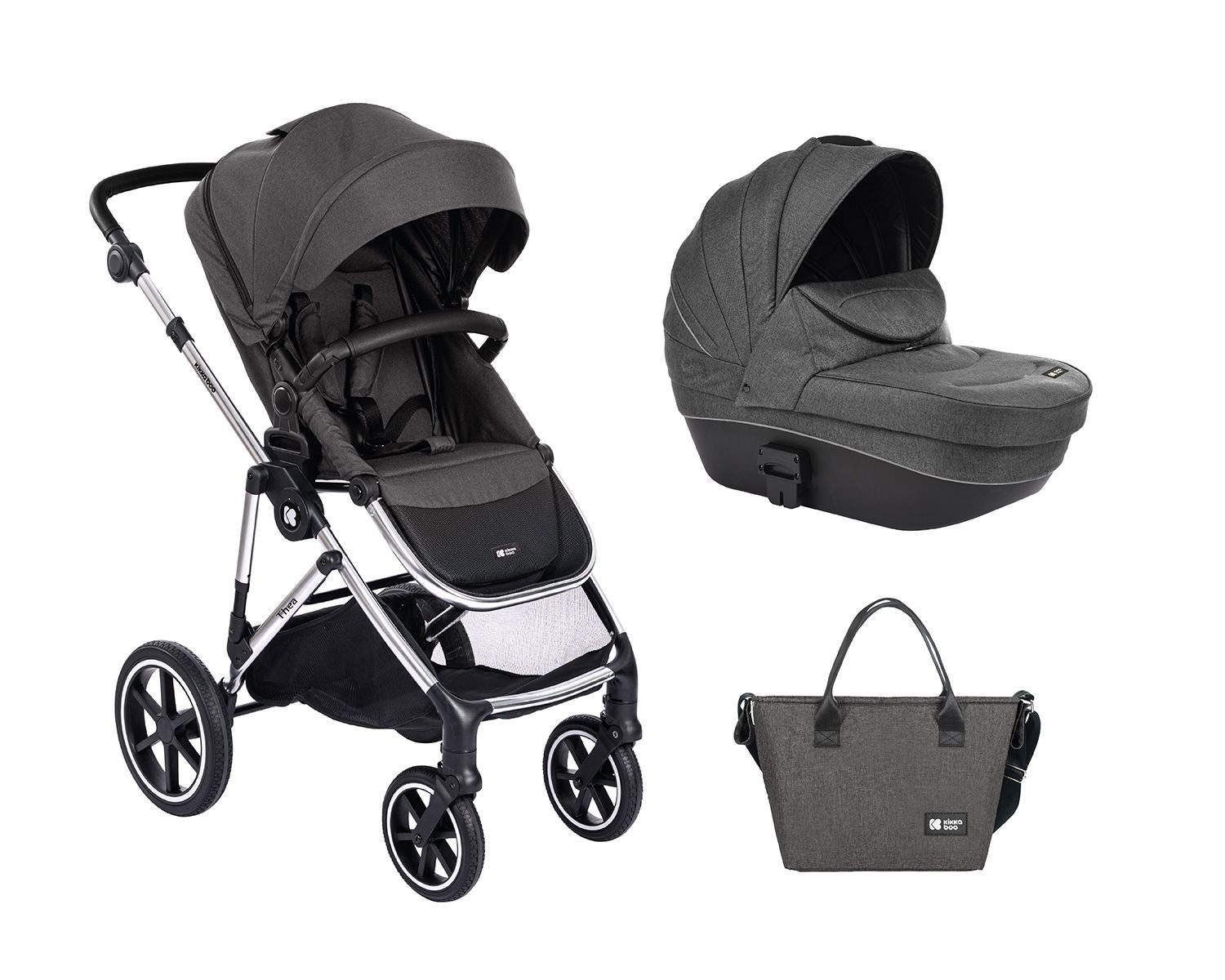 Kikkaboo Kombi-Kinderwagen Kinderwagen Thea 2 in 1, Babywanne, Wickeltasche, Fußabdeckung, Korb