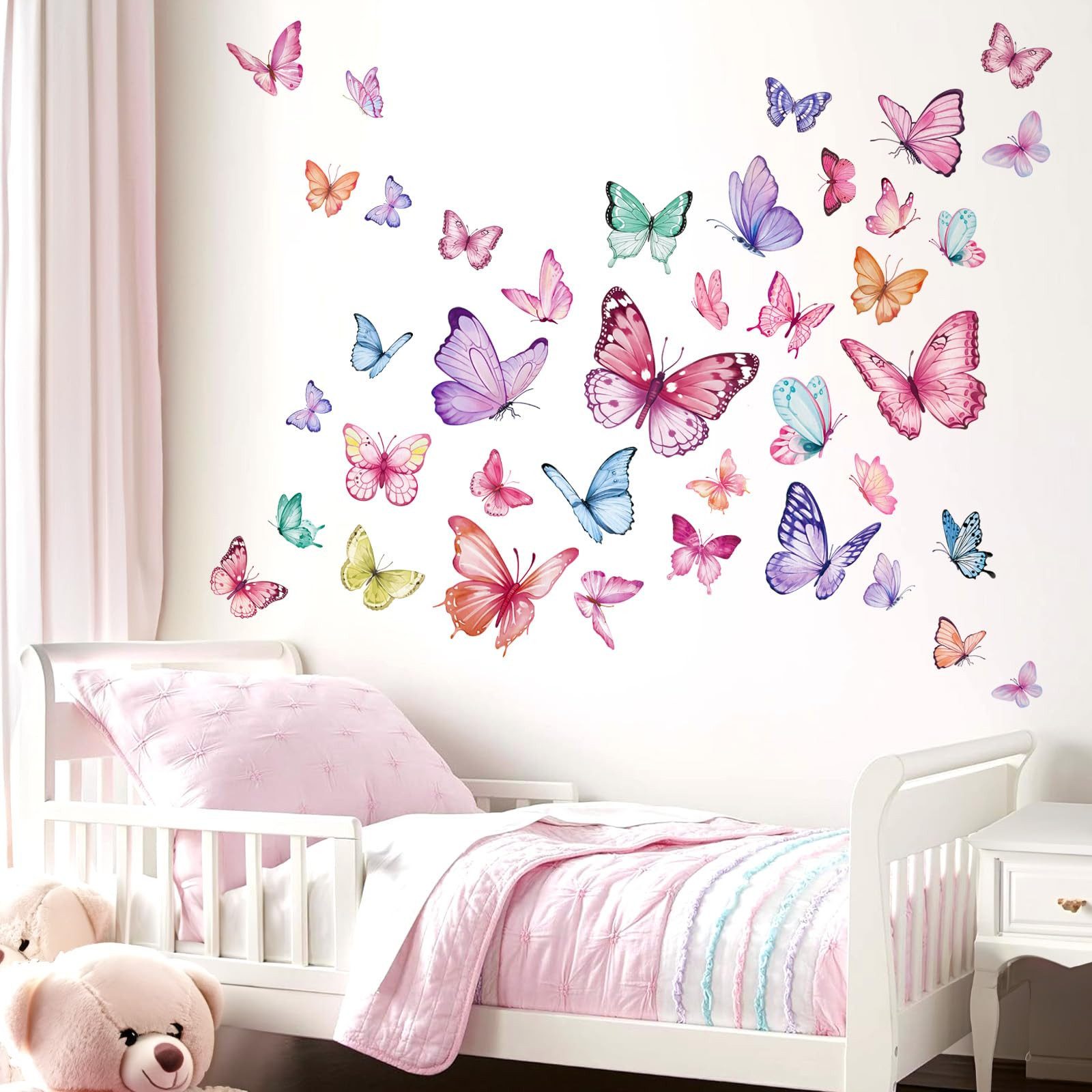 FOUORTUNATE-BEE Wandtattoo Schmetterling Wandsticker Rosa Kinderzimmer Mädchen Wanddeko 2er Set, Wandtattoo für Babyzimmer Spielzimmer Schlafzimmer Wohnzimmer Deko