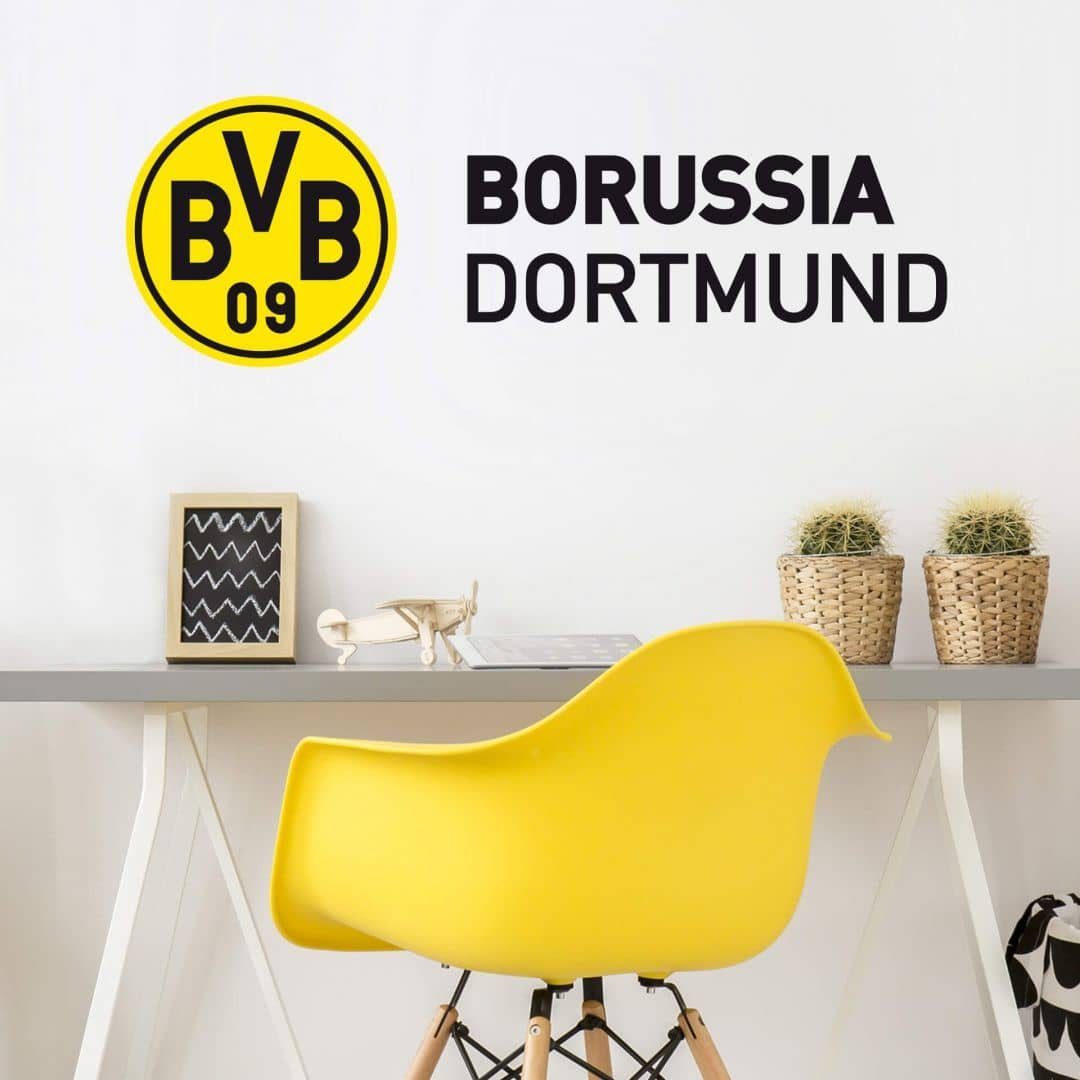 Borussia Dortmund Wandtattoo Fußball Wandtattoo Borussia Dortmund BVB 09 Logo Schriftzug Büro Aufkleber, Wandbild selbstklebend, entfernbar