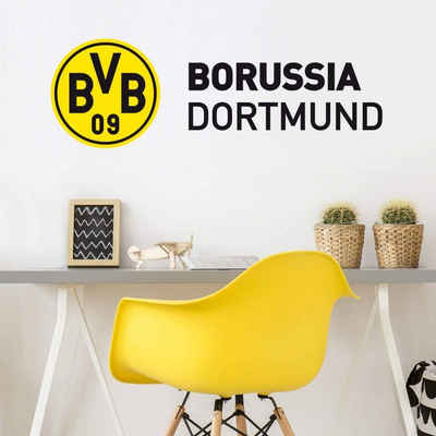Borussia Dortmund Wandtattoo Fußball Wandtattoo Borussia Dortmund BVB 09 Logo Schriftzug Büro Aufkleber, Wandbild selbstklebend, entfernbar