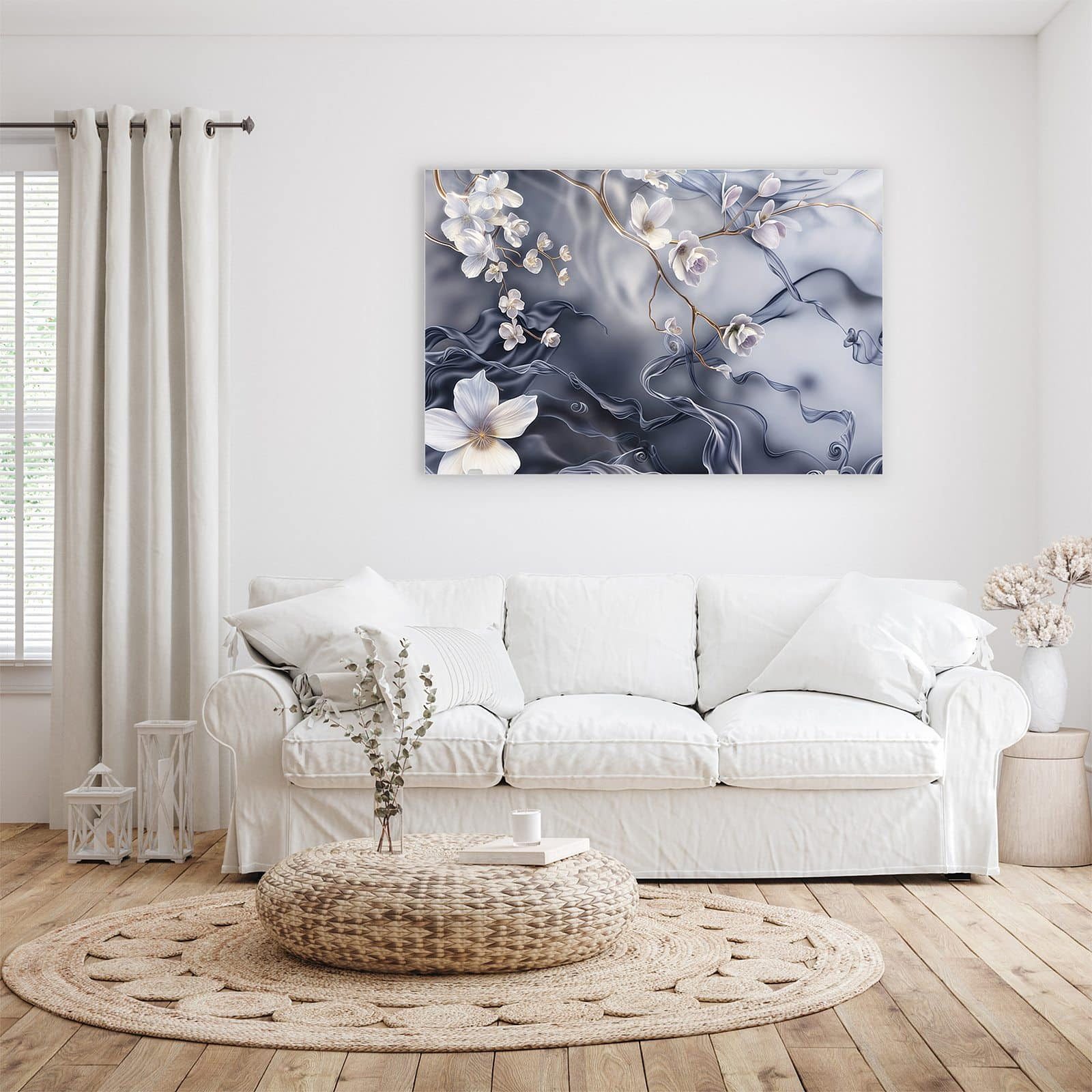 Primedeco Glasbild Wandbild Blumenwellen On Silk günstig online kaufen