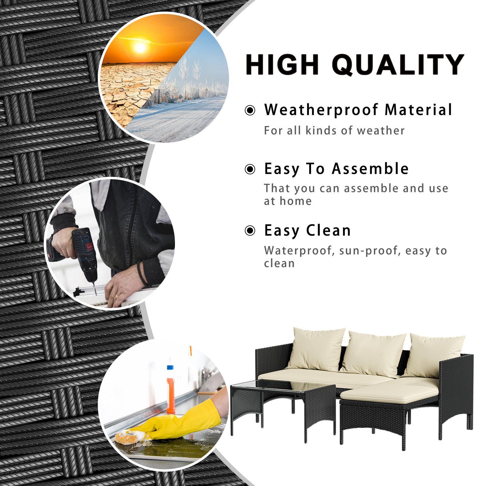 BIGZZIA Gartenlounge-Set Outdoor Gartenmöbel-Set Polyrattan, mit günstig online kaufen