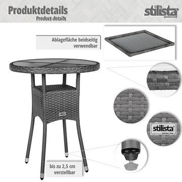 STILISTA Beistelltisch Gartentisch Balkontisch Loungetisch Kaffeetisch, Rund, Glas Tischplatte, Polyrattan, Modell- und Farbwahl
