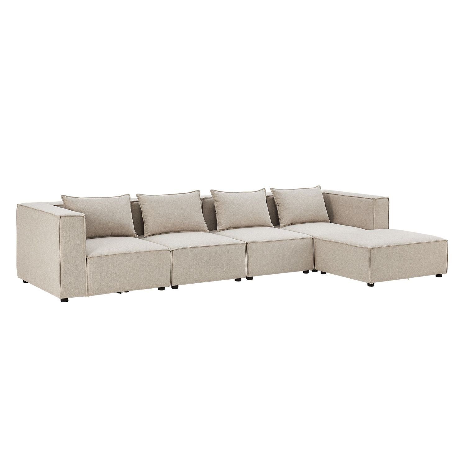 Juskys Ecksofa Domas, 5 Teile, XL, modulare Couch für Wohnzimmer, 4 Sitzer mit Ottomane & Kissen