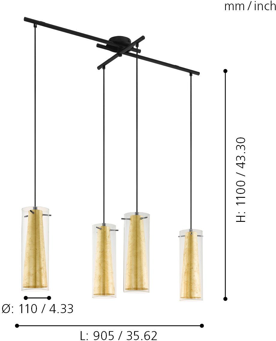 EGLO Hängeleuchte PINTO GOLD Pendellampe, Stahl, Glas, IP20, E27, Esstischlampe, Lampe, ohne Leuchtmittel, Leuchtmittel wechselbar, Hängelampe goldfarben - für Esszimmer, Küche oder Wohnzimmer