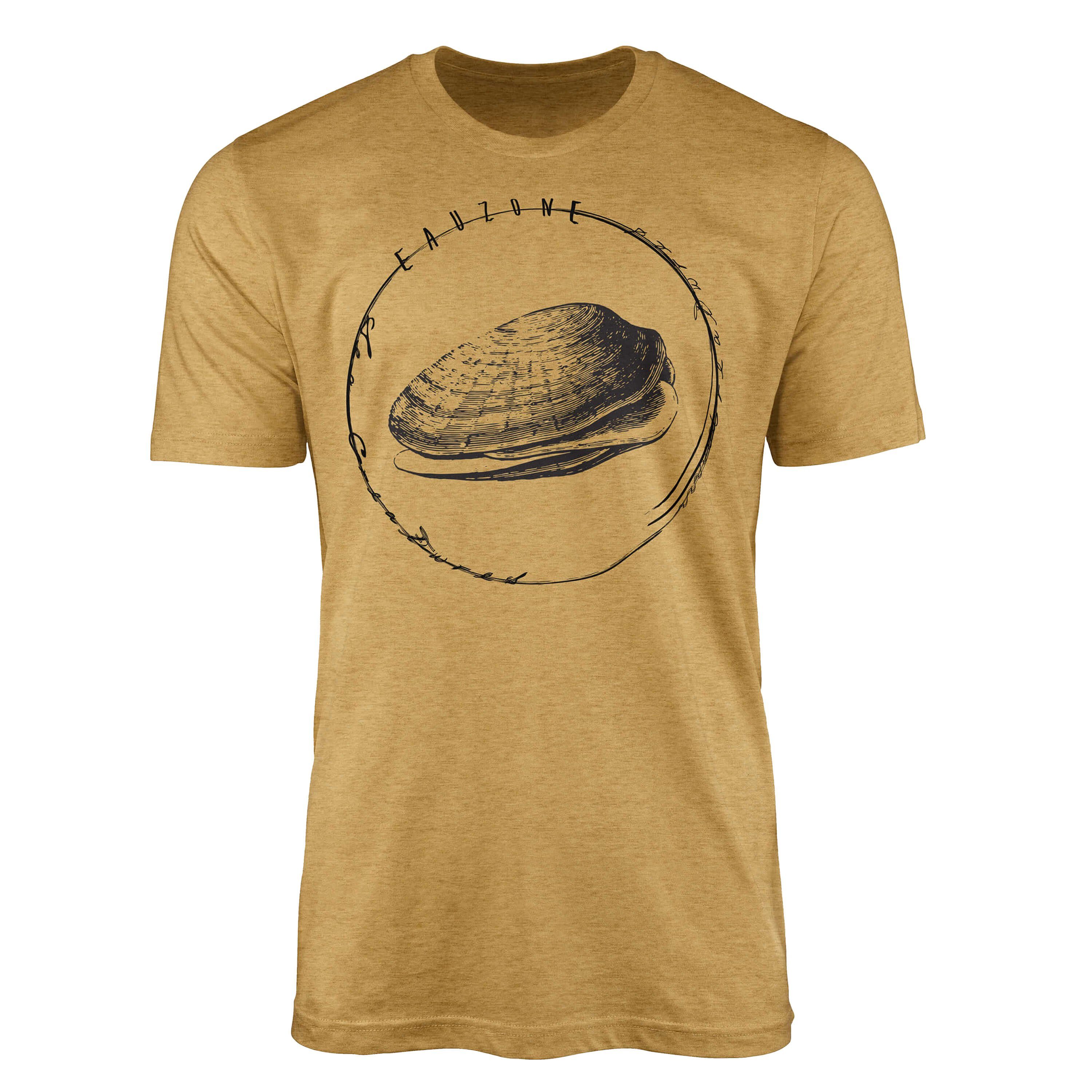 Fische Sinus Sea Antique / T-Shirt sportlicher Schnitt 065 und T-Shirt Sea Tiefsee Art Struktur - Serie: Creatures, feine Gold