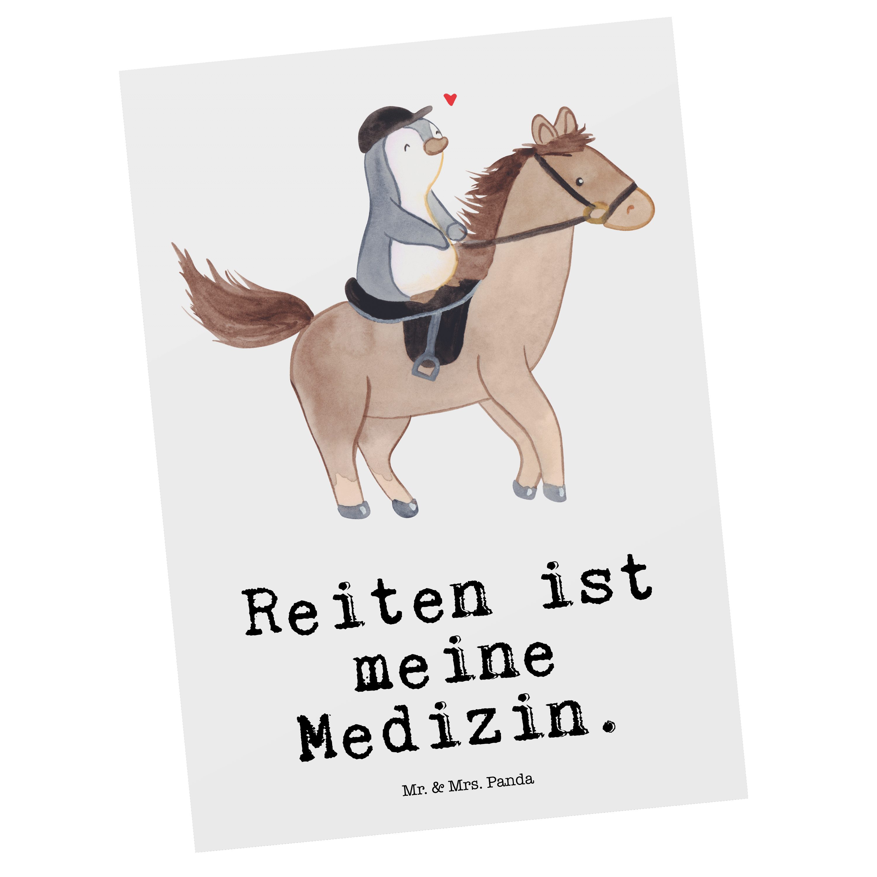 Mr. & Mrs. Panda Postkarte Pferd Reiten Medizin - Weiß - Geschenk, Pferdereiten, Einladungskarte