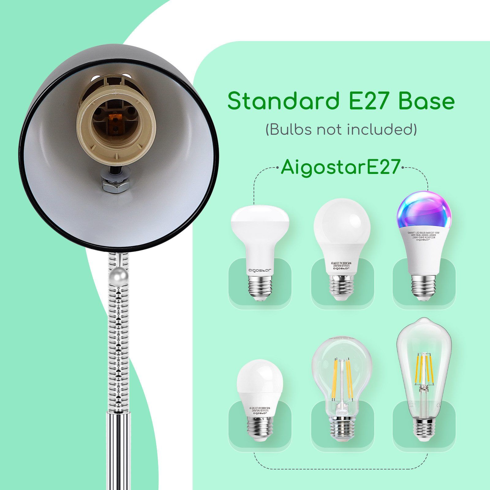 Aigostar Schreibtischlampe Aigostar Retro Kind Tischlampe, E27 (Max 11W), Flexibler Arm