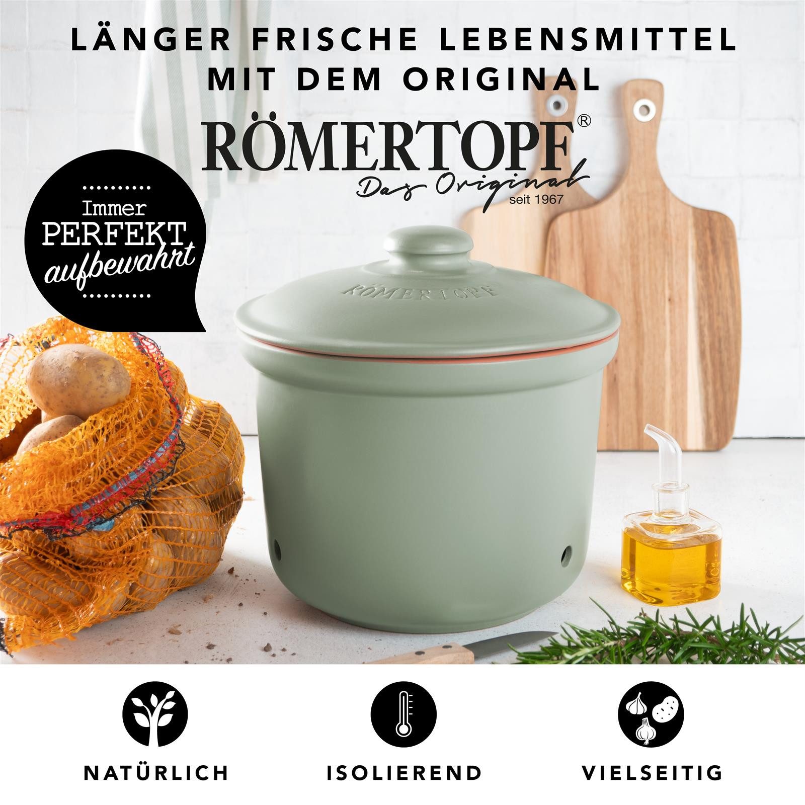 RÖMERTOPF Vorratsdose Frische-Topf MAXI PLUS - Kartoffeln Aufbewahrung 5,5 Liter, Keramik, (Frischetopf & Deckel)