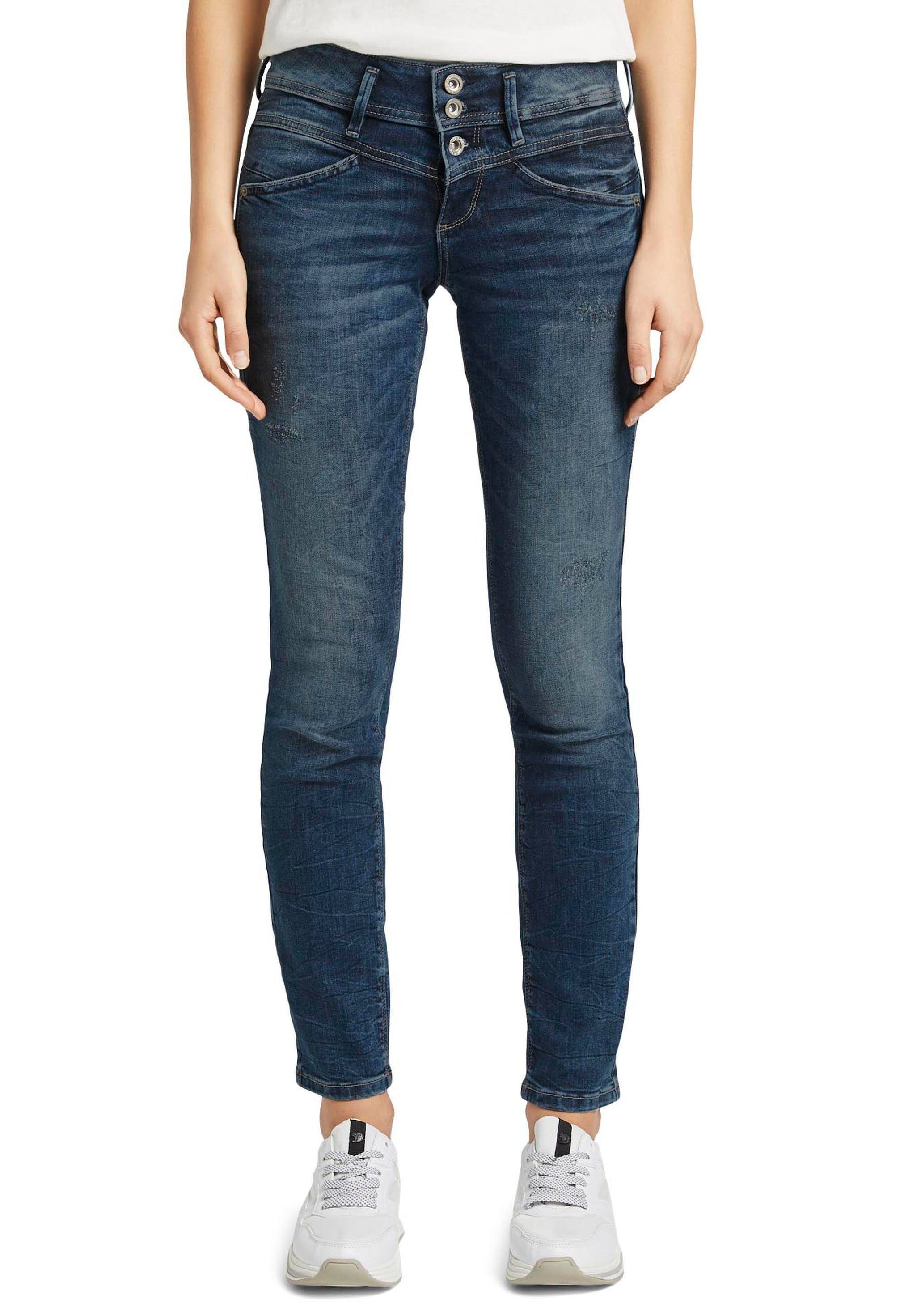 TOM TAILOR Slim-fit-Jeans Alexa Slim mit Knopfleiste und dekorativ gesteppter Passe