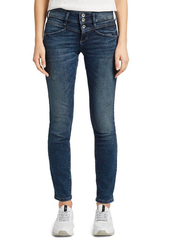 TOM TAILOR Slim-fit-Jeans Alexa Slim mit Knopfleiste und dekorativ  gesteppter Passe, Mit zwei seitlichen Eingrifftaschen vorne und zwei  Taschen am Gesäß