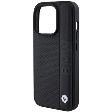 BMW Handyhülle Case iPhone 15 Pro Max Echtleder geprägt schwarz Logo Metall 6,7 Zoll, Kantenschutz