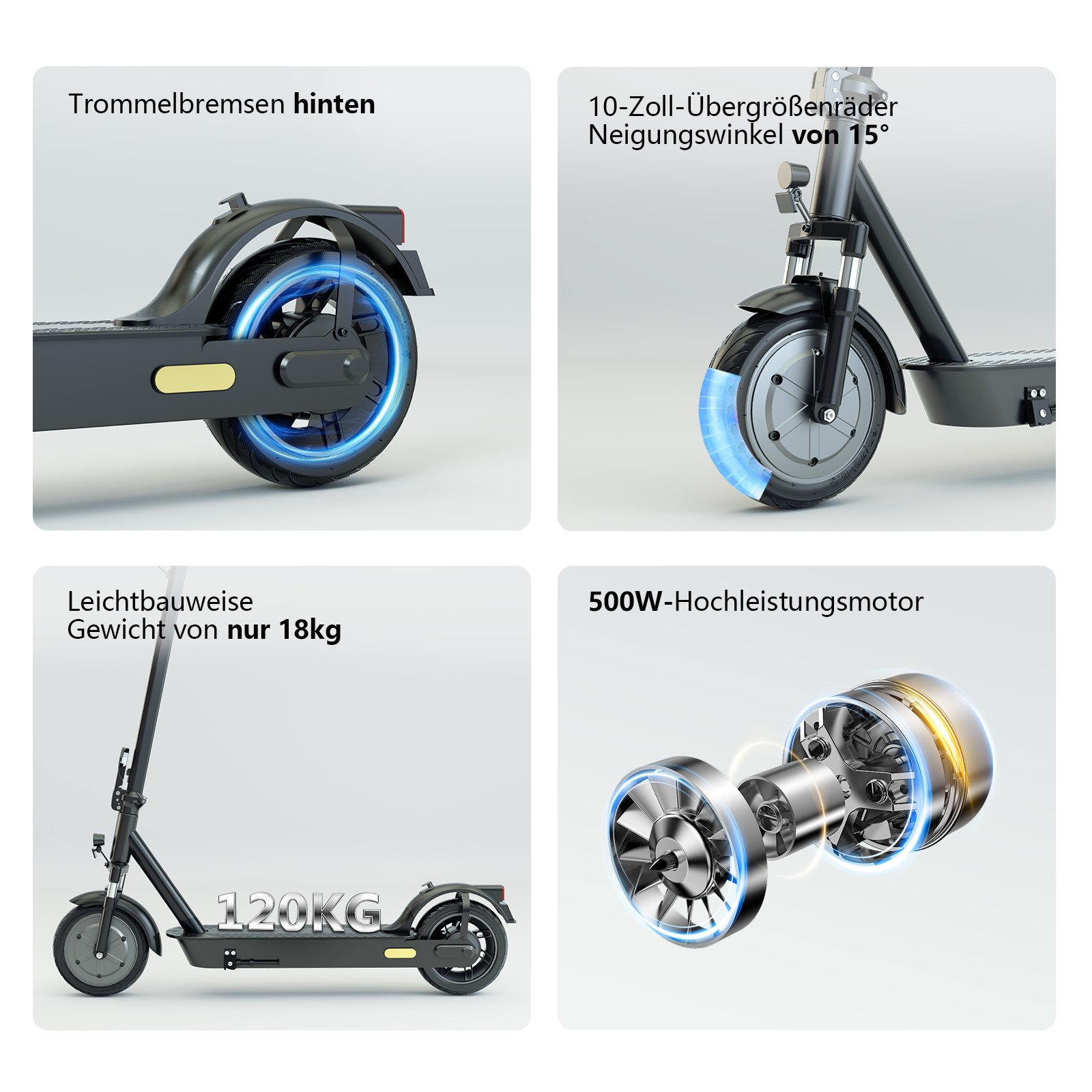 RAOO MIN E-Scooter V10 mit ABE-20km/h-500W Spitzenleistung -36V 8/12Ah-IP54-45KM max., 350 W