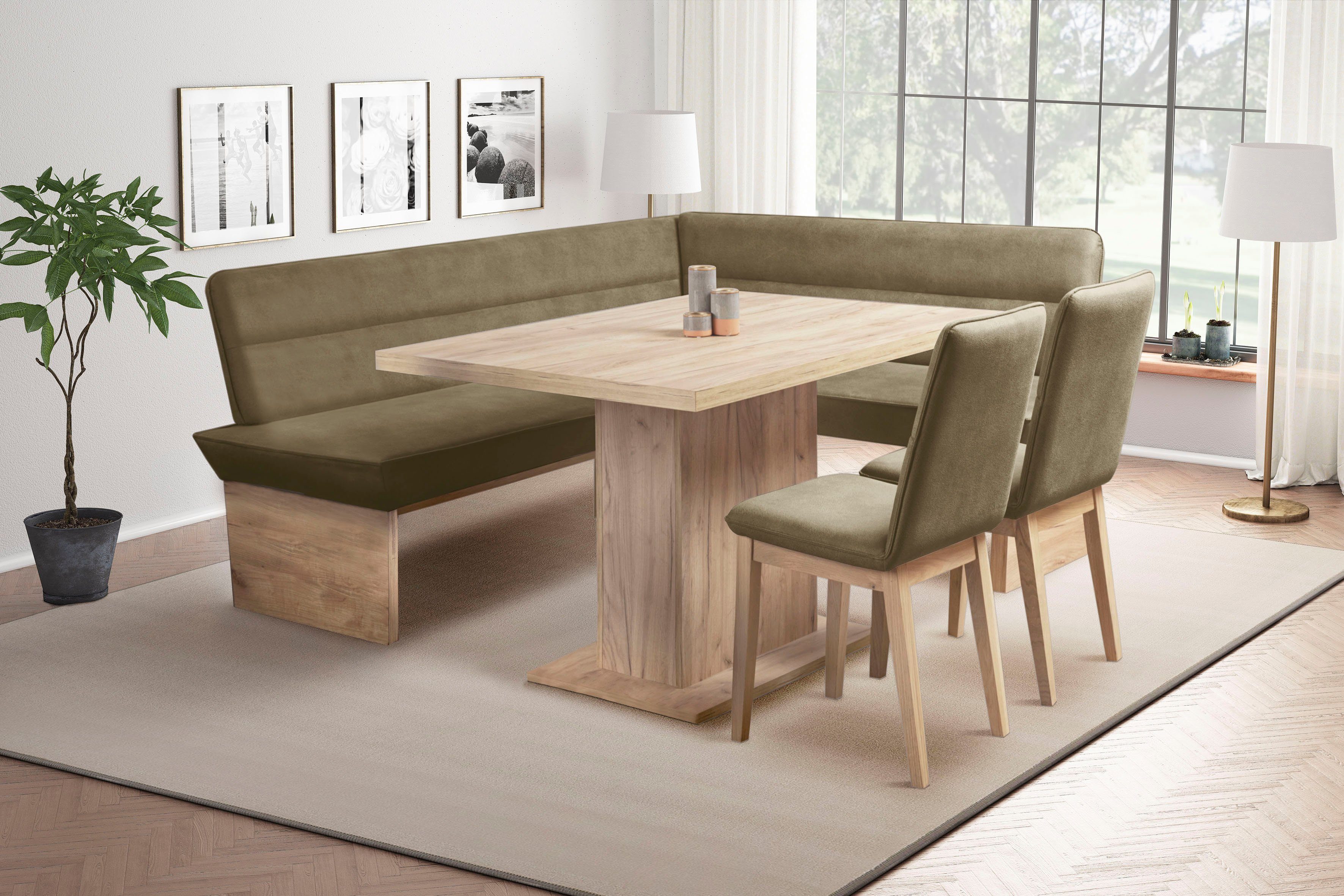 OTTO home Eckbankgruppe Beluna + Cross Essecke Sitzgruppe Eckbank Küchenbank, (Set, 4-tlg., Eckbank, 2 Stühle und Tisch), Sitzgruppe Esszimmer Stühle Tisch und Bank bequem gepolstert