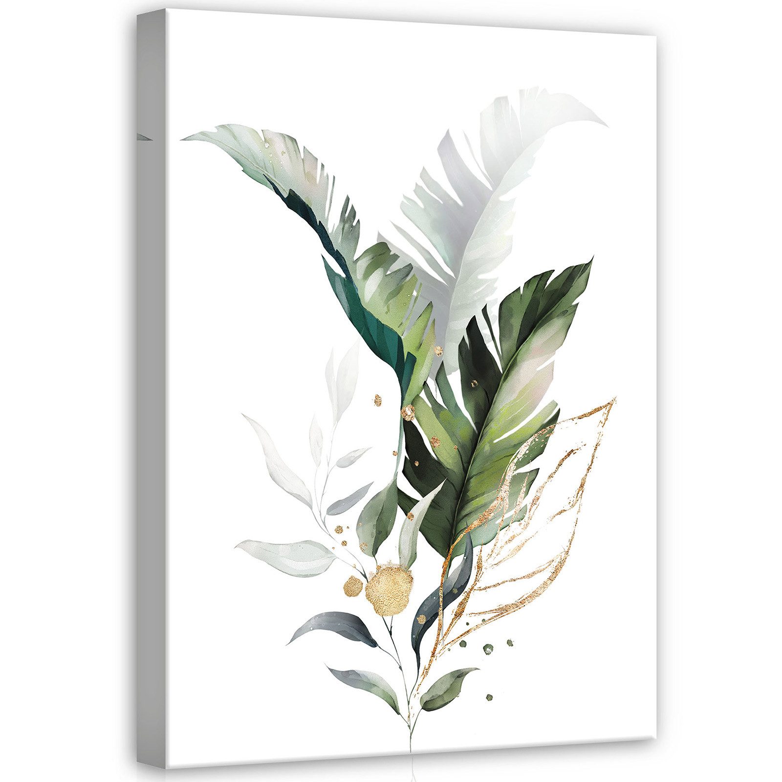 Wallarena Leinwandbild Blätter Grün Gold Abstrakt Modern Wandbilder Wand De günstig online kaufen