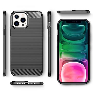 Nalia Smartphone-Hülle Apple iPhone 13 Pro, Carbon-Look Silikon Hülle / Matt Schwarz / Rutschfest / Karbon Optik