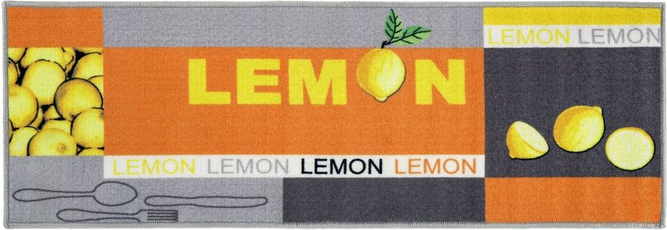 Küchenläufer Lemon, Andiamo, rechteckig, Höhe: 5 mm, Motiv Zitronen, mit  Schriftzug, Größe 50x150 cm, Küche