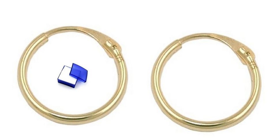 unbespielt Paar Creolen Ohrringe Drahtcreole 10 mm glänzend 375 Gold inkl.  Schmuckbox, Goldschmuck für Damen