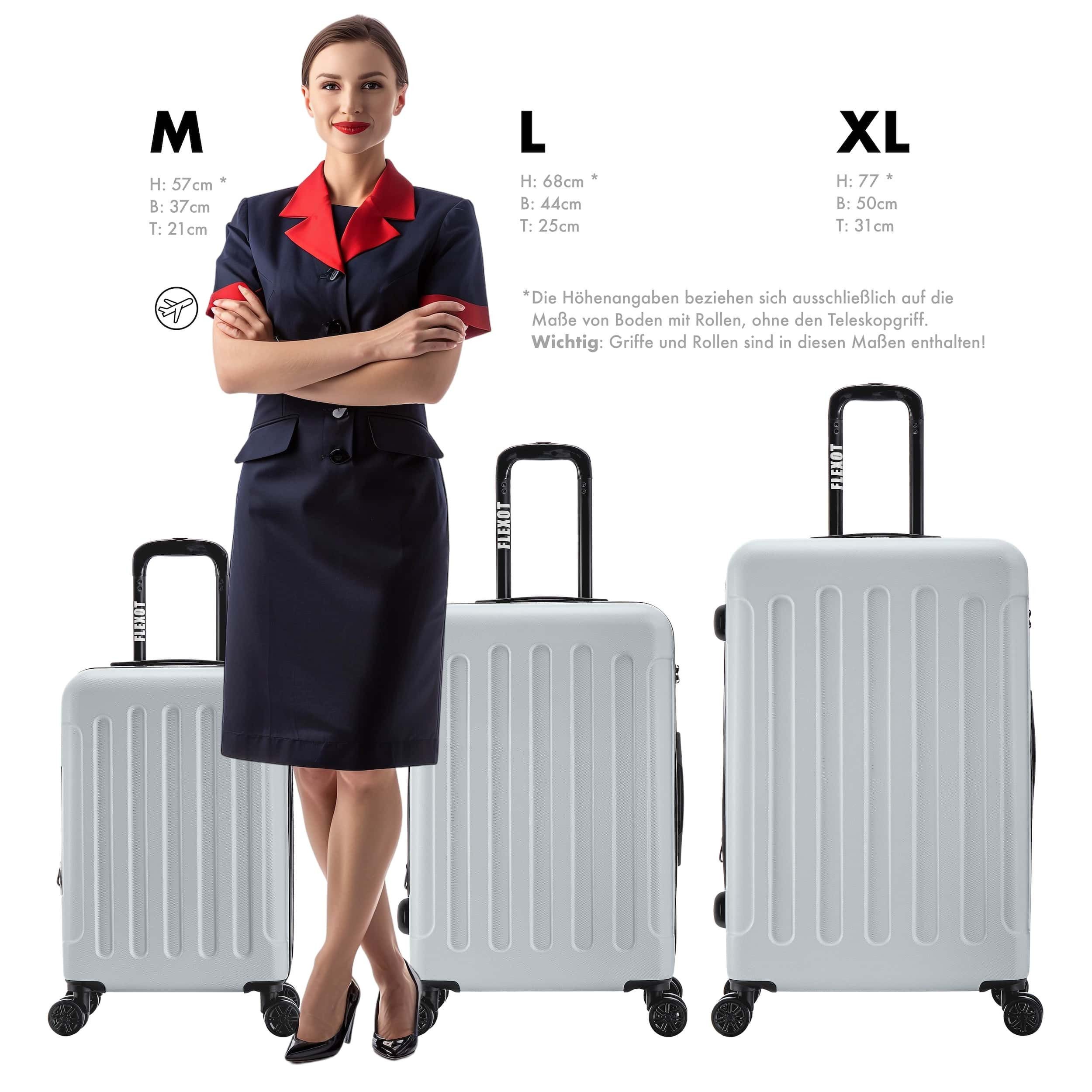 Flexot Hartschalen-Trolley F-3045 (Gr. M, L, XL) – Kofferset – ABS-Hartschale, 4 Rollen, Robuster und moderner Koffer mit vier 360° Rollen und Zahlenschloss