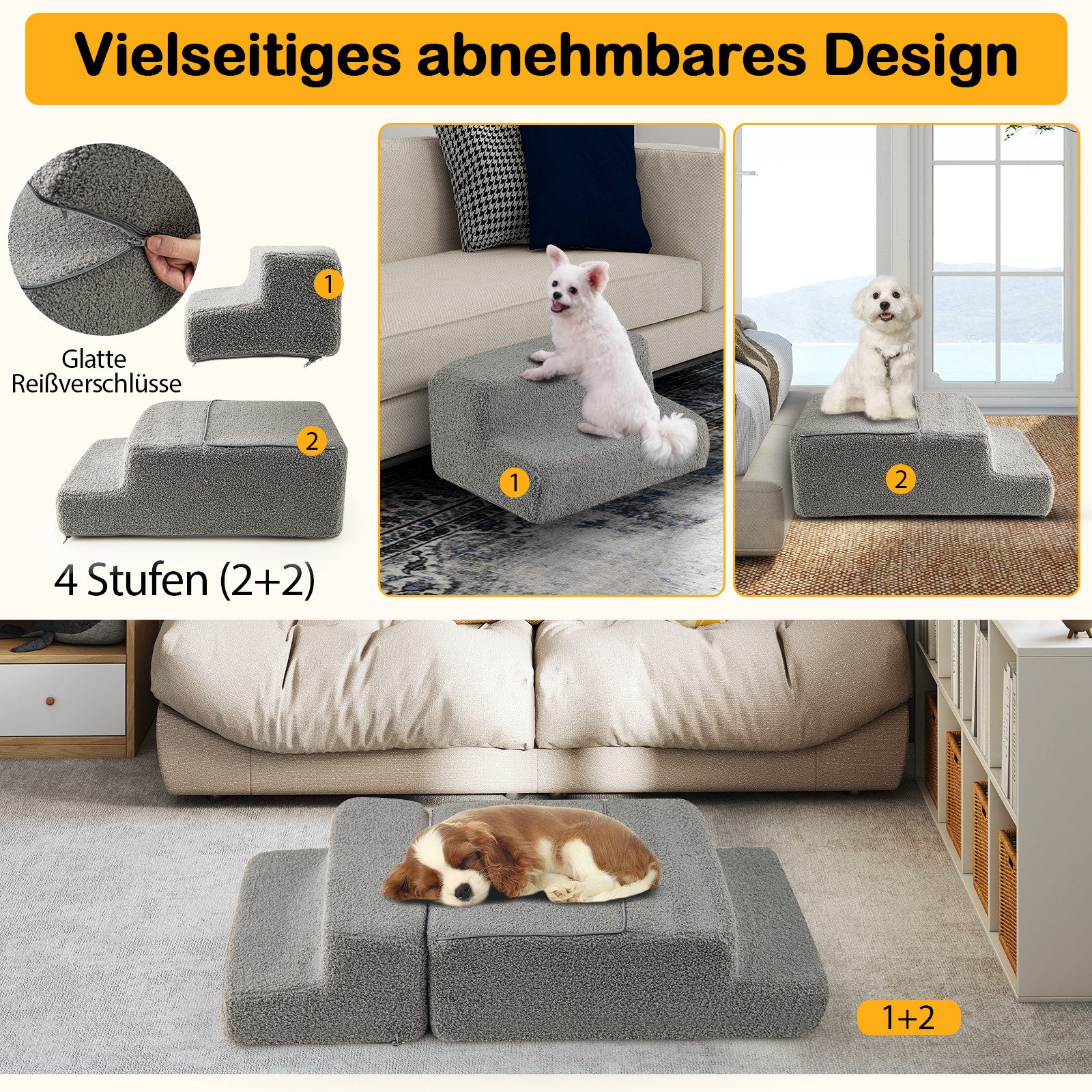 COSTWAY Haustiertreppe (1-St), Hundetreppe 4 Stufen, Hundestufe, für Sofa, günstig online kaufen