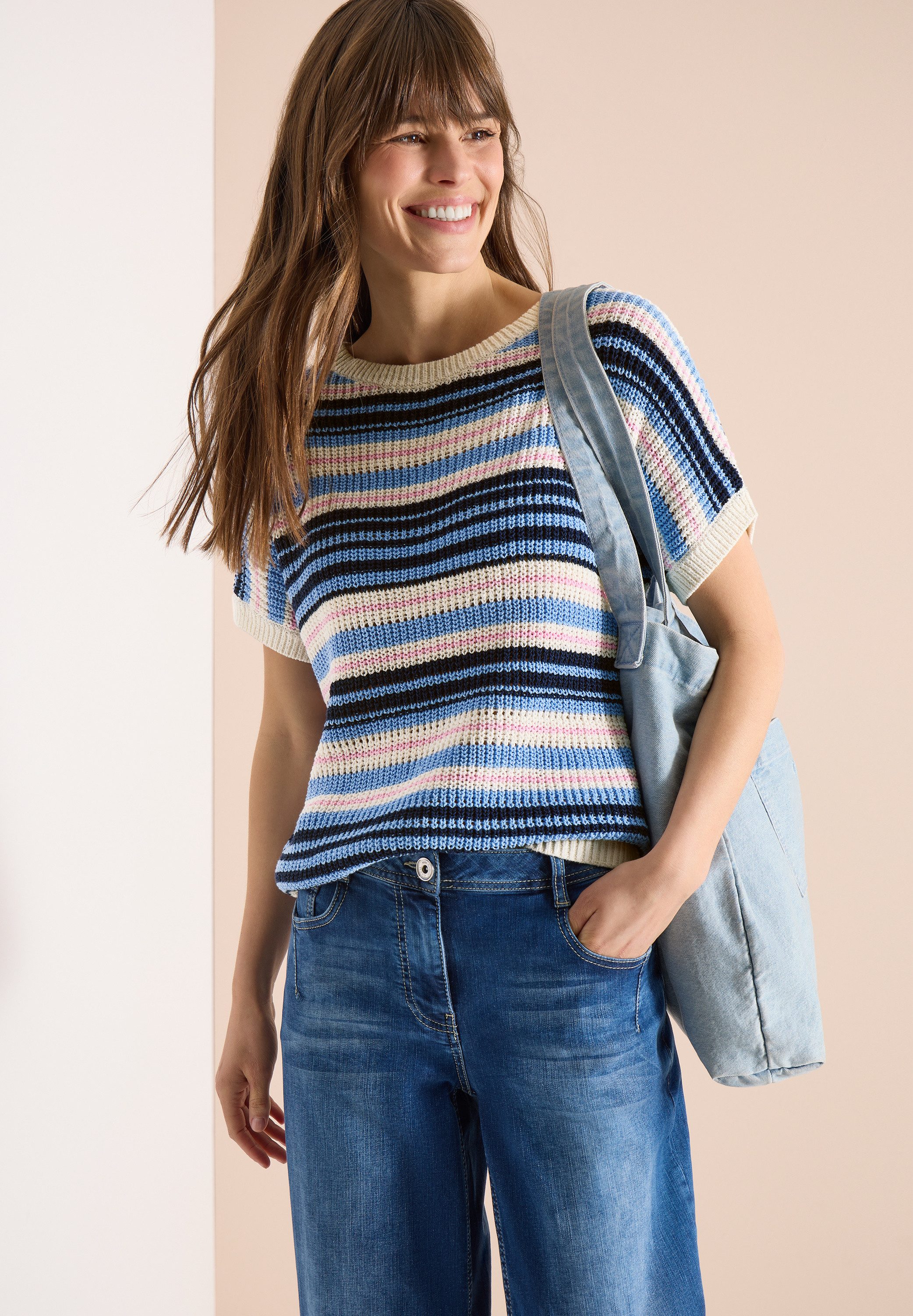 CECIL Kurzarmpullover mit Elastiksaum